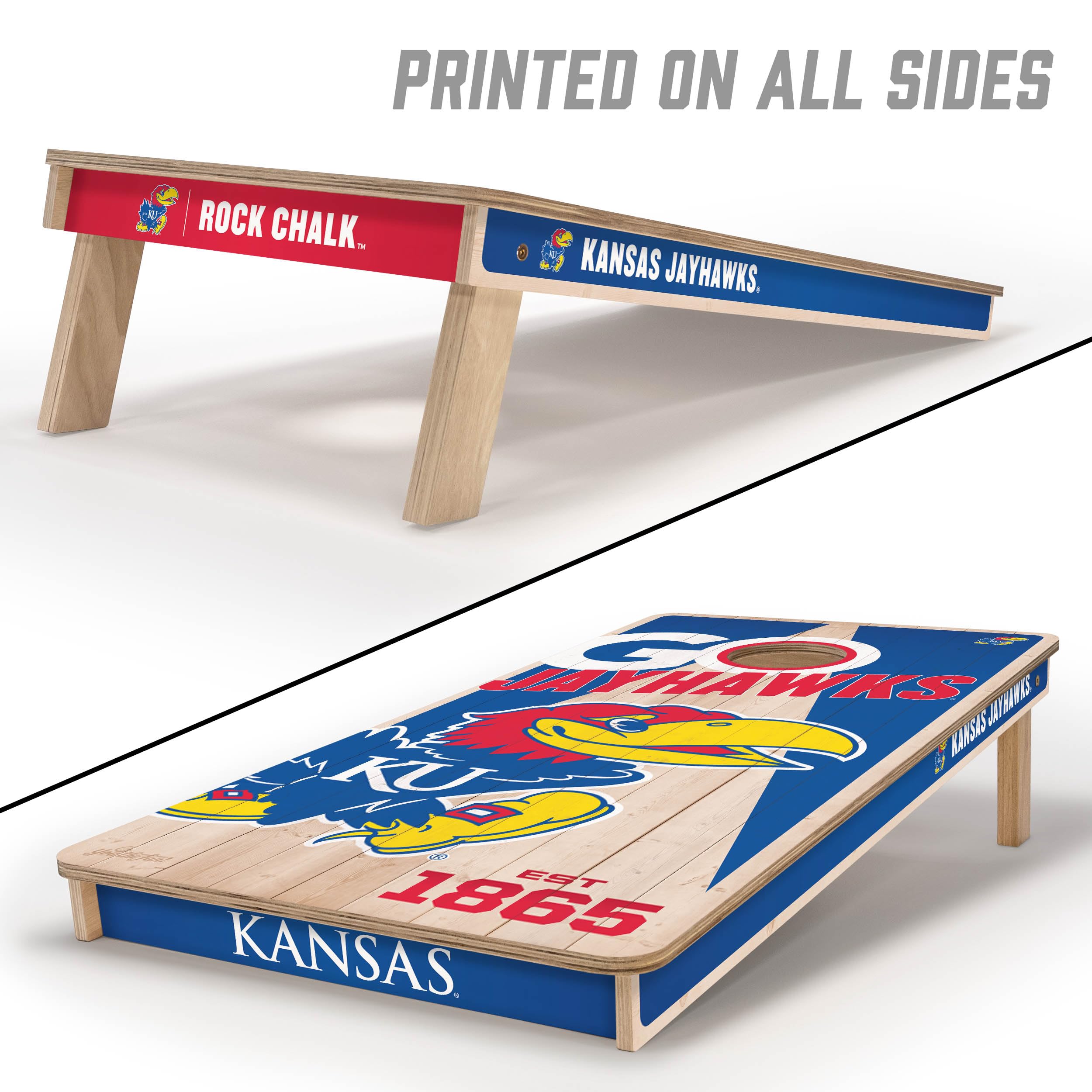 YouTheFan NCAA Kansas Jayhawks 2’ x 4’ Professional Wood Cornhole Game with Logo Bags - Sports Collectibles, Sports Memorabilia, Sports Fan Shop, Sports Gifts
