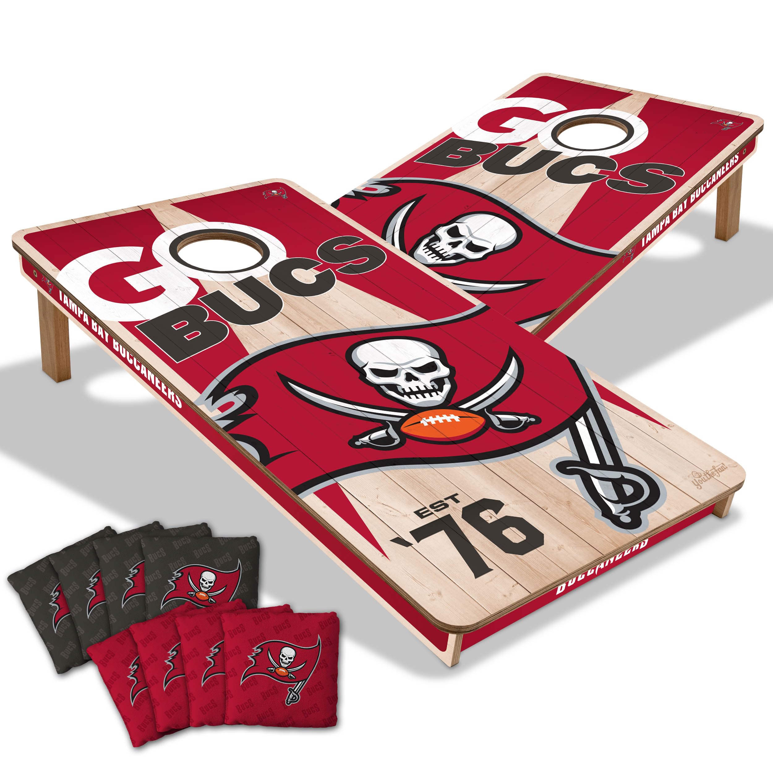 YouTheFan NFL Tampa Bay Buccaneers 2’ x 4’ Professional Wood Cornhole Game with Logo Bags - Sports Collectibles, Sports Memorabilia, Sports Fan Shop, Sports Gifts