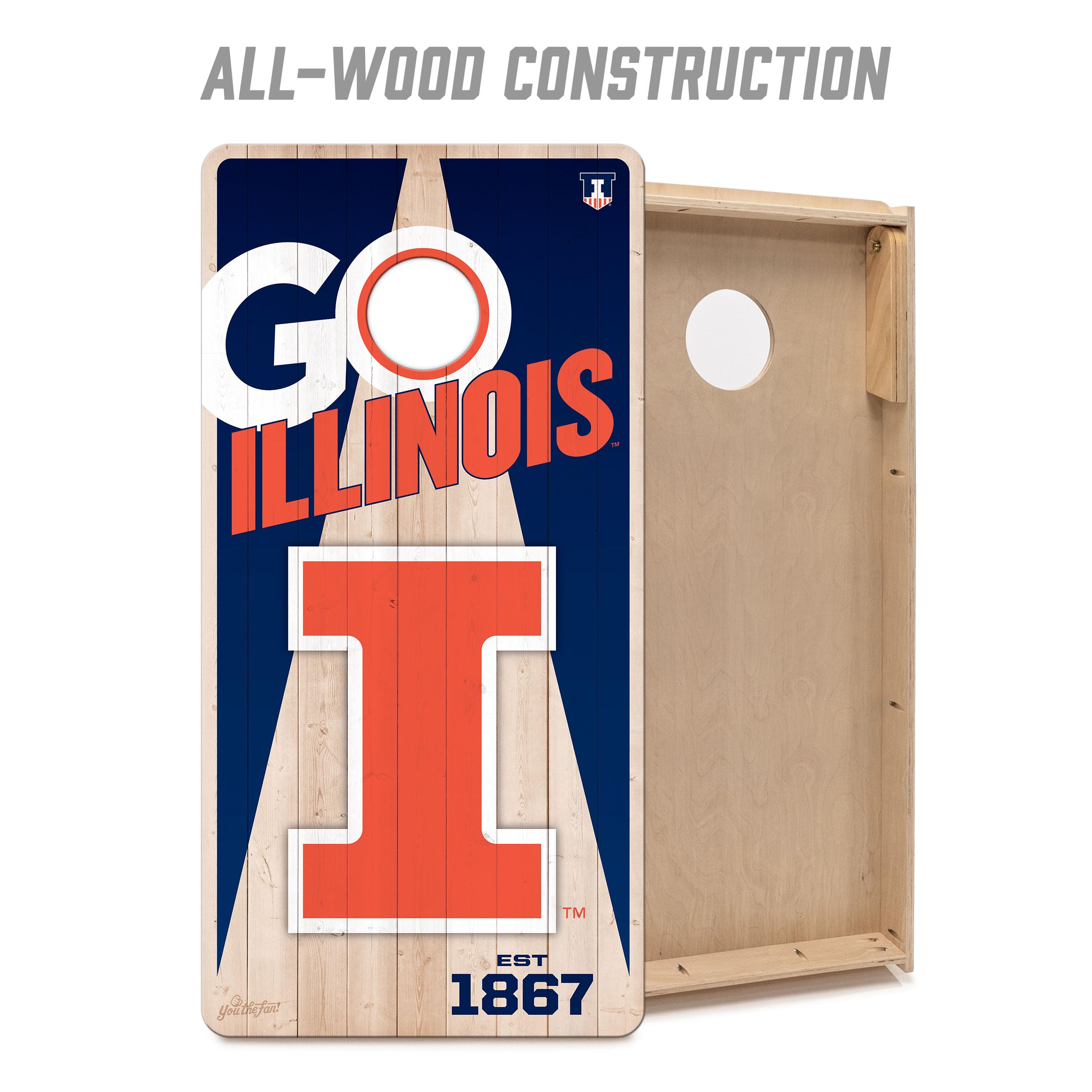 YouTheFan NCAA Illinois Fighting Illini 2’ x 4’ Professional Wood Cornhole Game with Logo Bags - Sports Collectibles, Sports Memorabilia, Sports Fan Shop, Sports Gifts