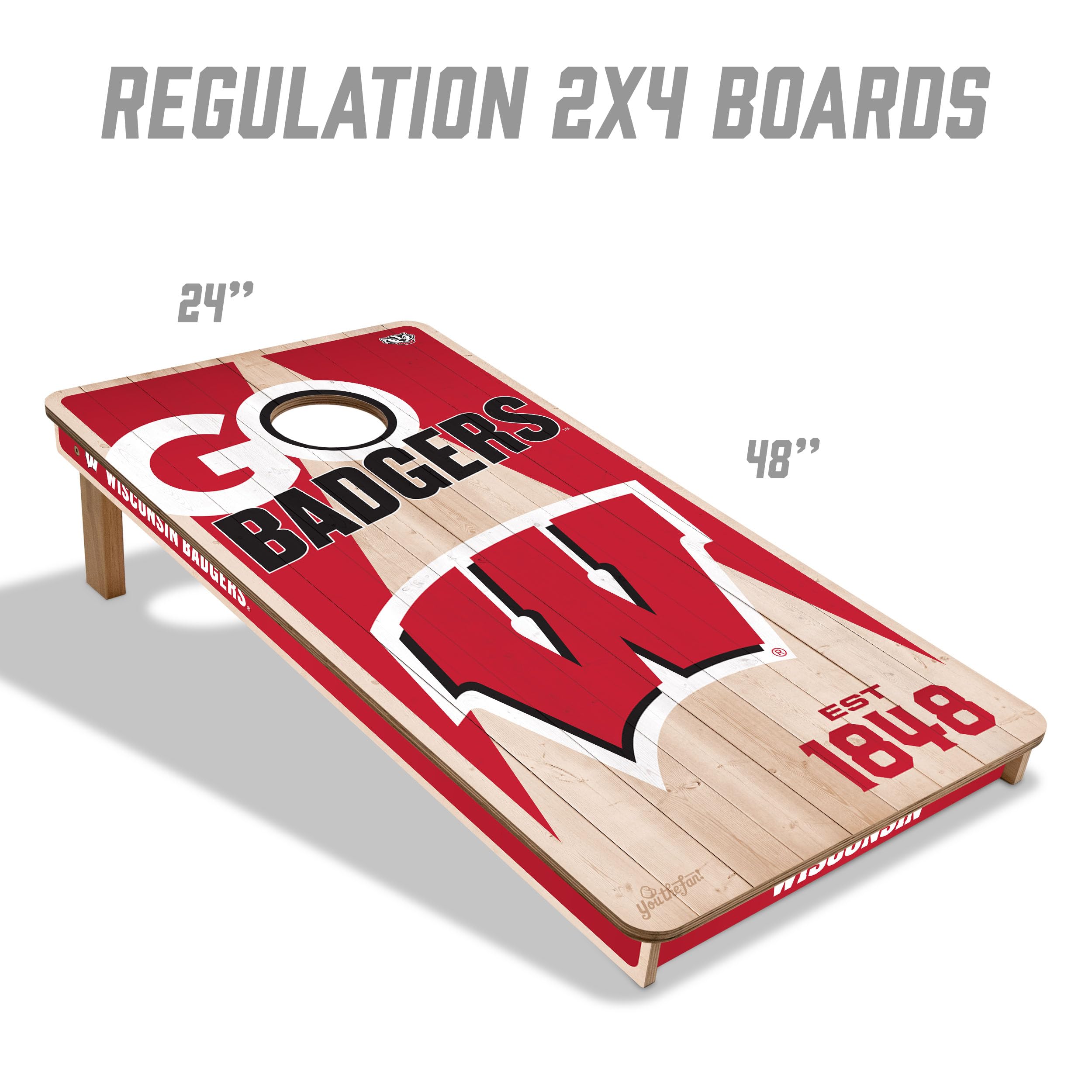 YouTheFan NCAA Wisconsin Badgers 2’ x 4’ Professional Wood Cornhole Game with Logo Bags - Sports Collectibles, Sports Memorabilia, Sports Fan Shop, Sports Gifts
