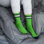 For Bare Feet NFL Youth 4 Stripe Deuce Crew Sock, Seattle Seahawks, One Size