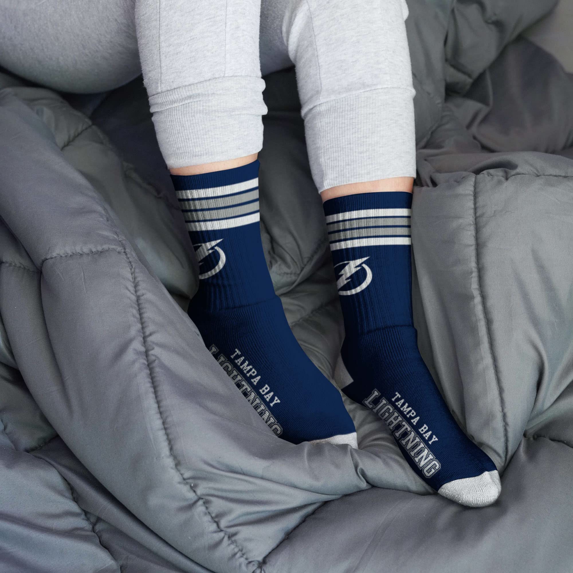 For Bare Feet NHL Tampa Bay Lightning 4 Stripe Deuce Crew Sock Team Color LARGE - Sports Gifts, Sports Memorabilia, Sports Collectibles, Fan Shop