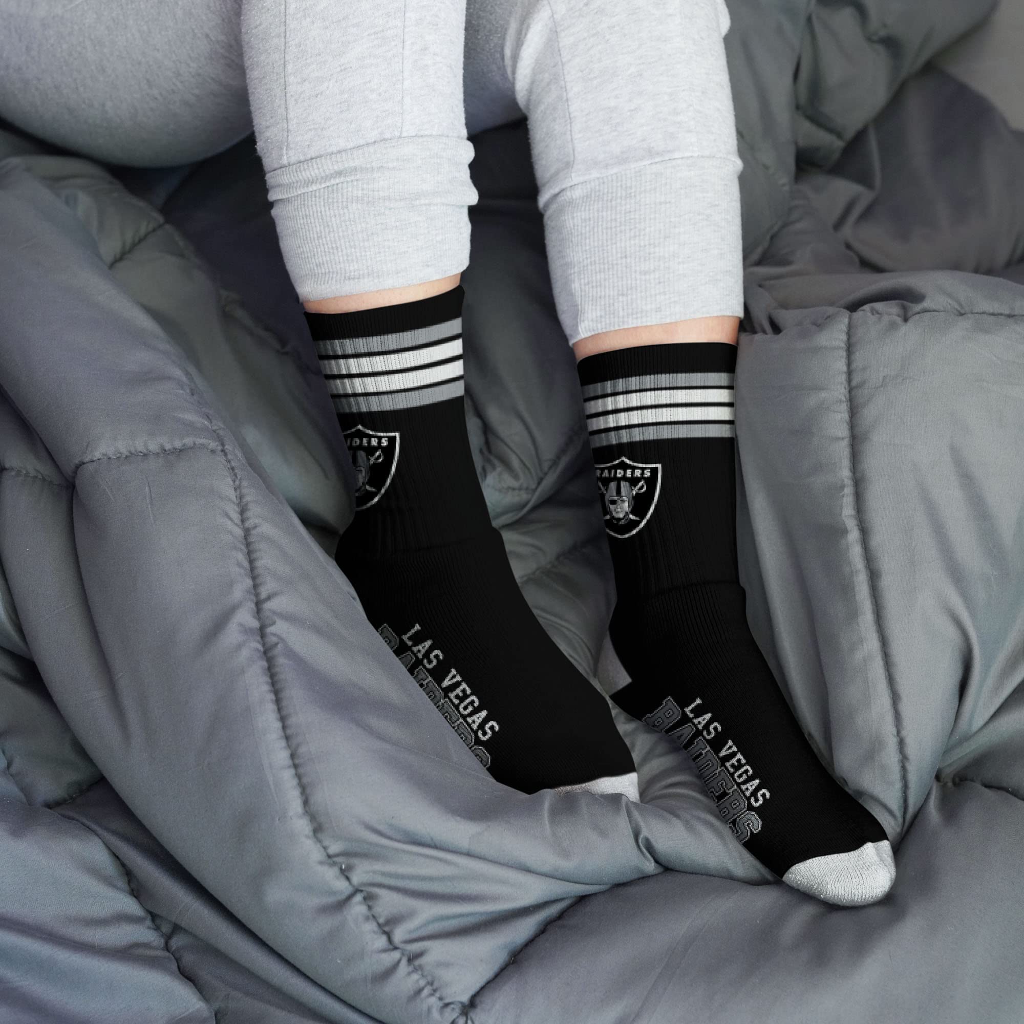 For Bare Feet NFL Youth 4 Stripe Deuce Crew Sock, Las Vegas Raiders, One Size - Sports Gifts, Sports Memorabilia, Sports Collectibles, Fan Shop