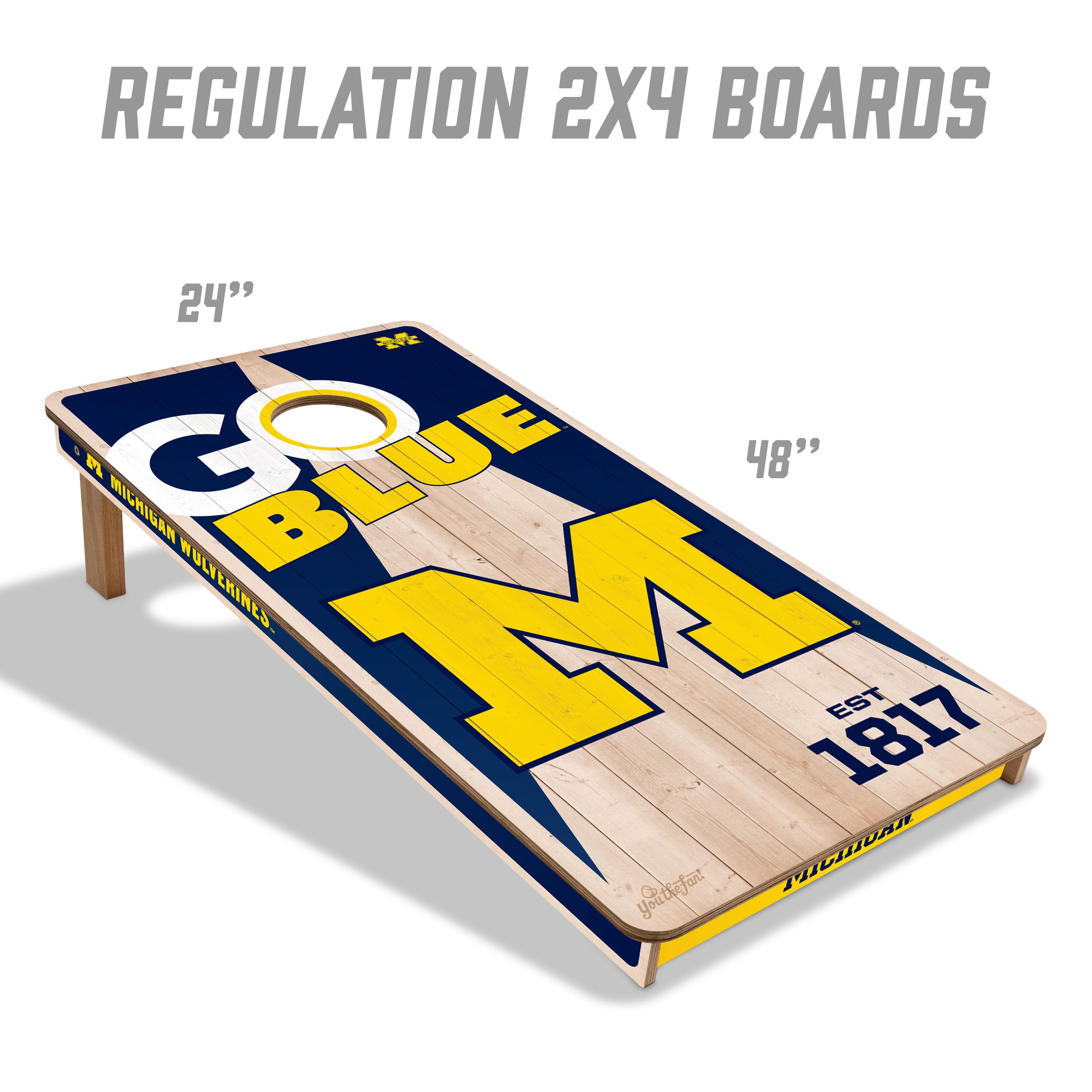 YouTheFan NCAA Michigan Wolverines 2’ x 4’ Professional Wood Cornhole Game with Logo Bags - Sports Collectibles, Sports Memorabilia, Sports Fan Shop, Sports Gifts