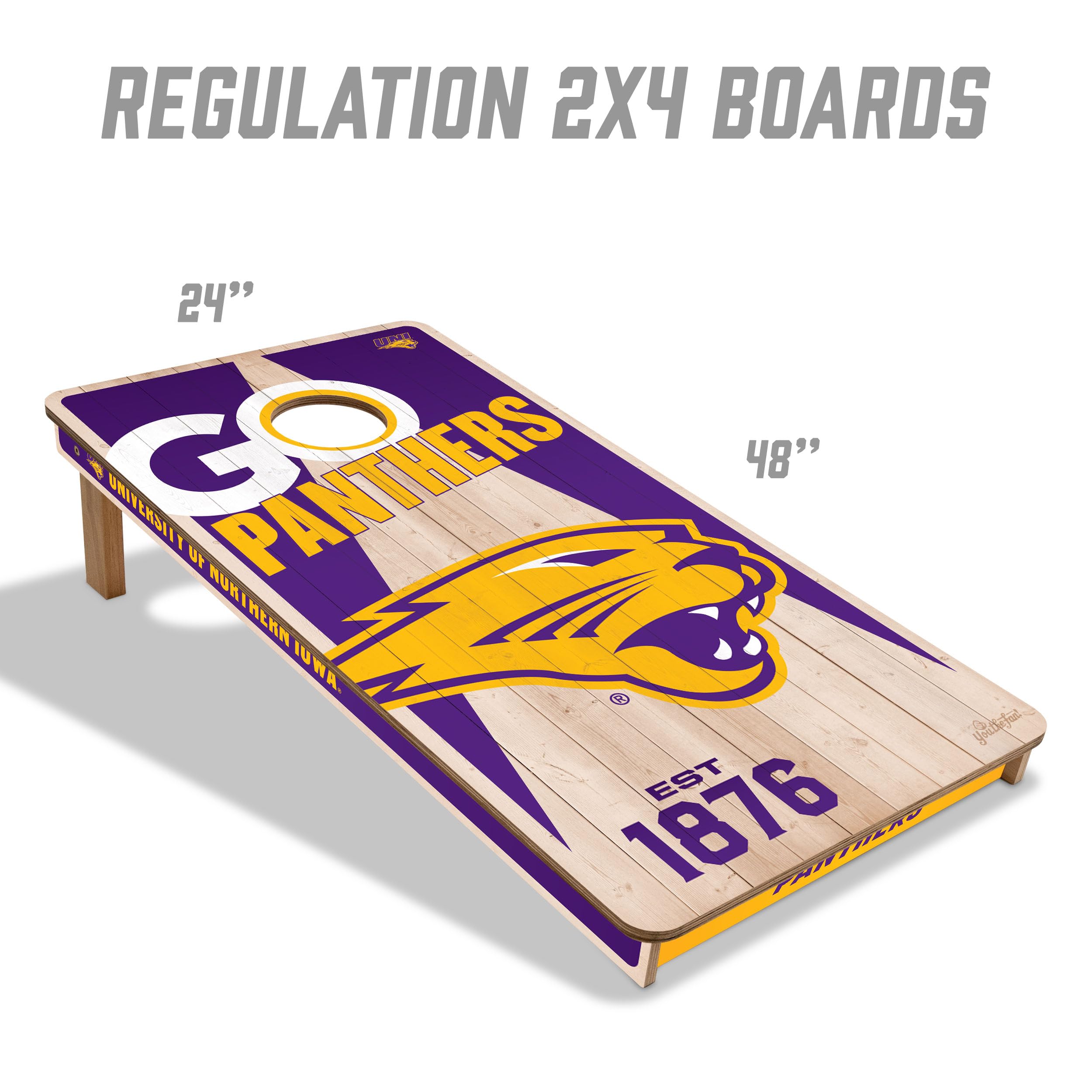 YouTheFan NCAA Northern Iowa Panthers 2’ x 4’ Professional Wood Cornhole Game with Logo Bags - Sports Collectibles, Sports Memorabilia, Sports Fan Shop, Sports Gifts