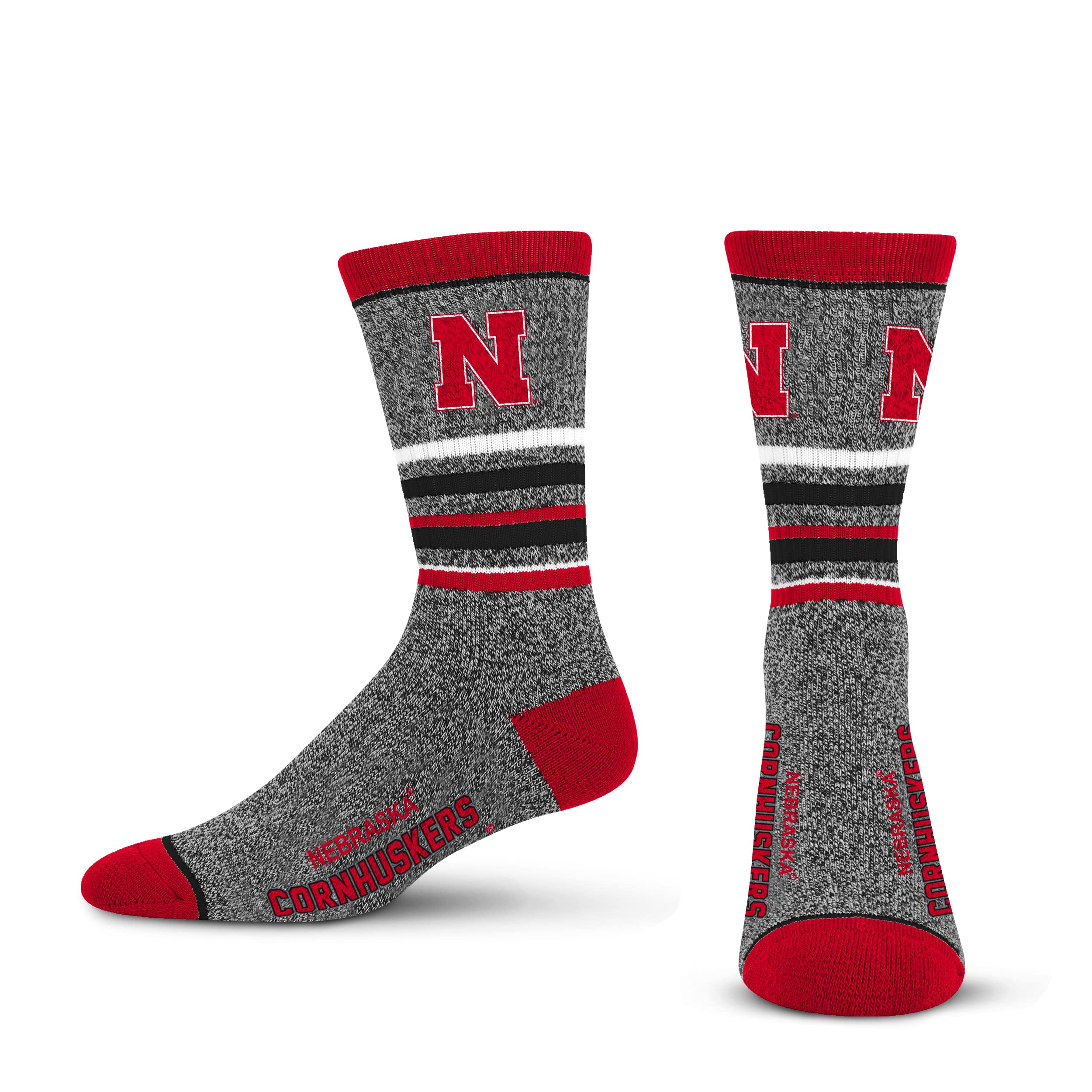 For Bare Feet NCAA Nebraska Corn Huskers 5 Star Crew Sock Marble Grey Large - Sports Gifts, Sports Memorabilia, Sports Collectibles, Fan Shop
