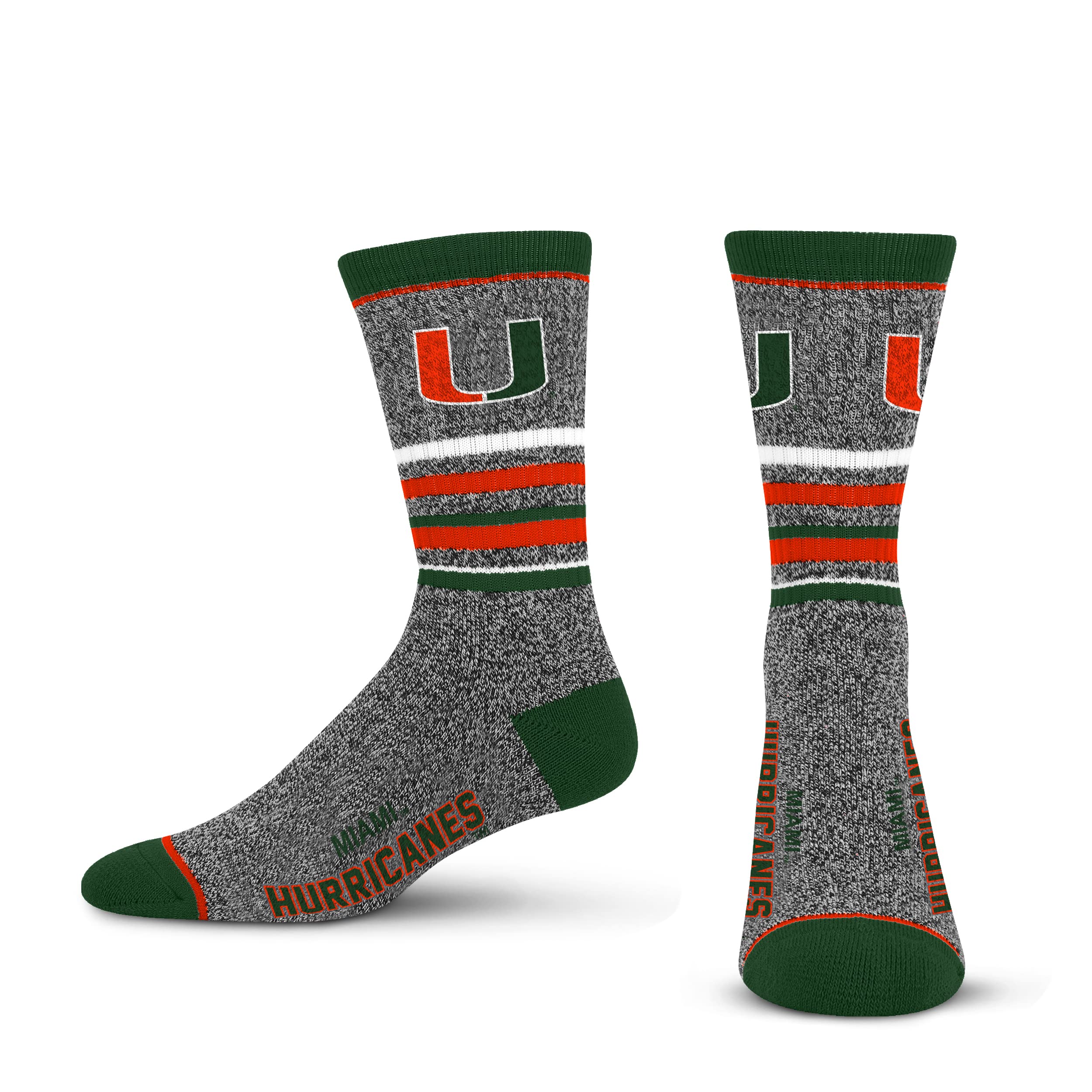 For Bare Feet Mens NCAA Miami (FL) Hurricanes 5 Star Crew Sock Marble Grey Large - Sports Gifts, Sports Memorabilia, Sports Collectibles, Fan Shop