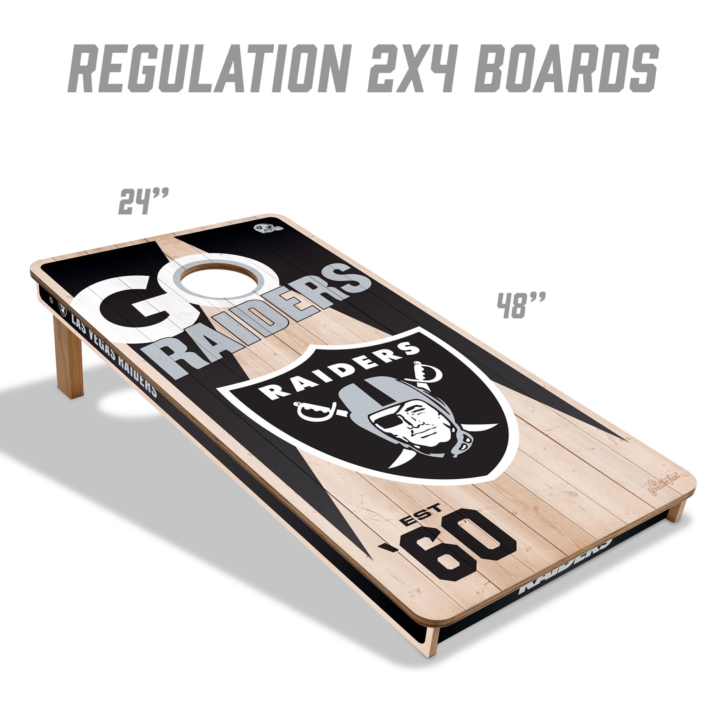 YouTheFan NFL Las Vegas Raiders 2’ x 4’ Professional Wood Cornhole Game with Logo Bags - Sports Collectibles, Sports Memorabilia, Sports Fan Shop, Sports Gifts