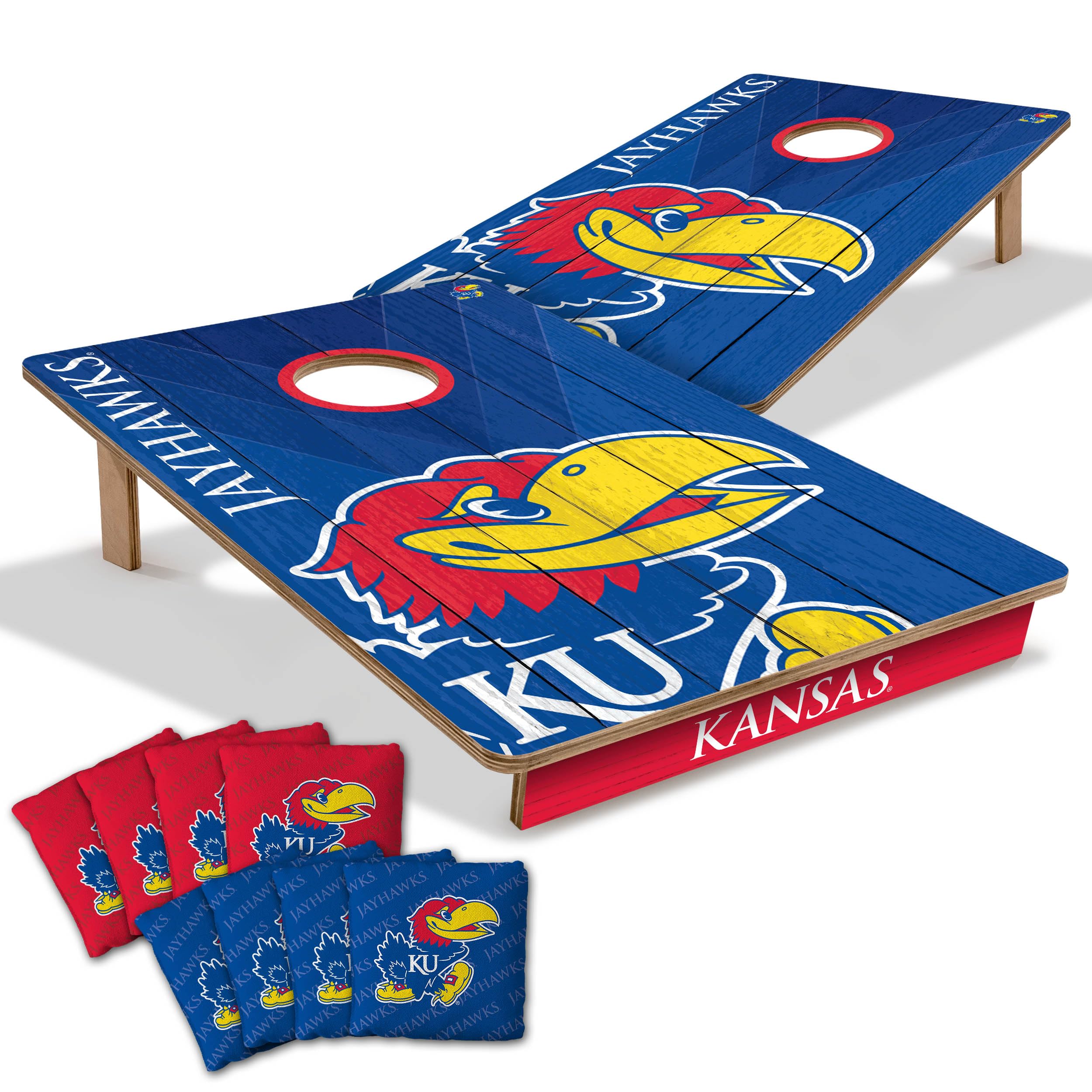 YouTheFan NCAA Kansas Jayhawks 2’ x 3’ Wood Cornhole Game with Logo Bags - Sports Collectibles, Sports Memorabilia, Sports Fan Shop, Sports Gifts