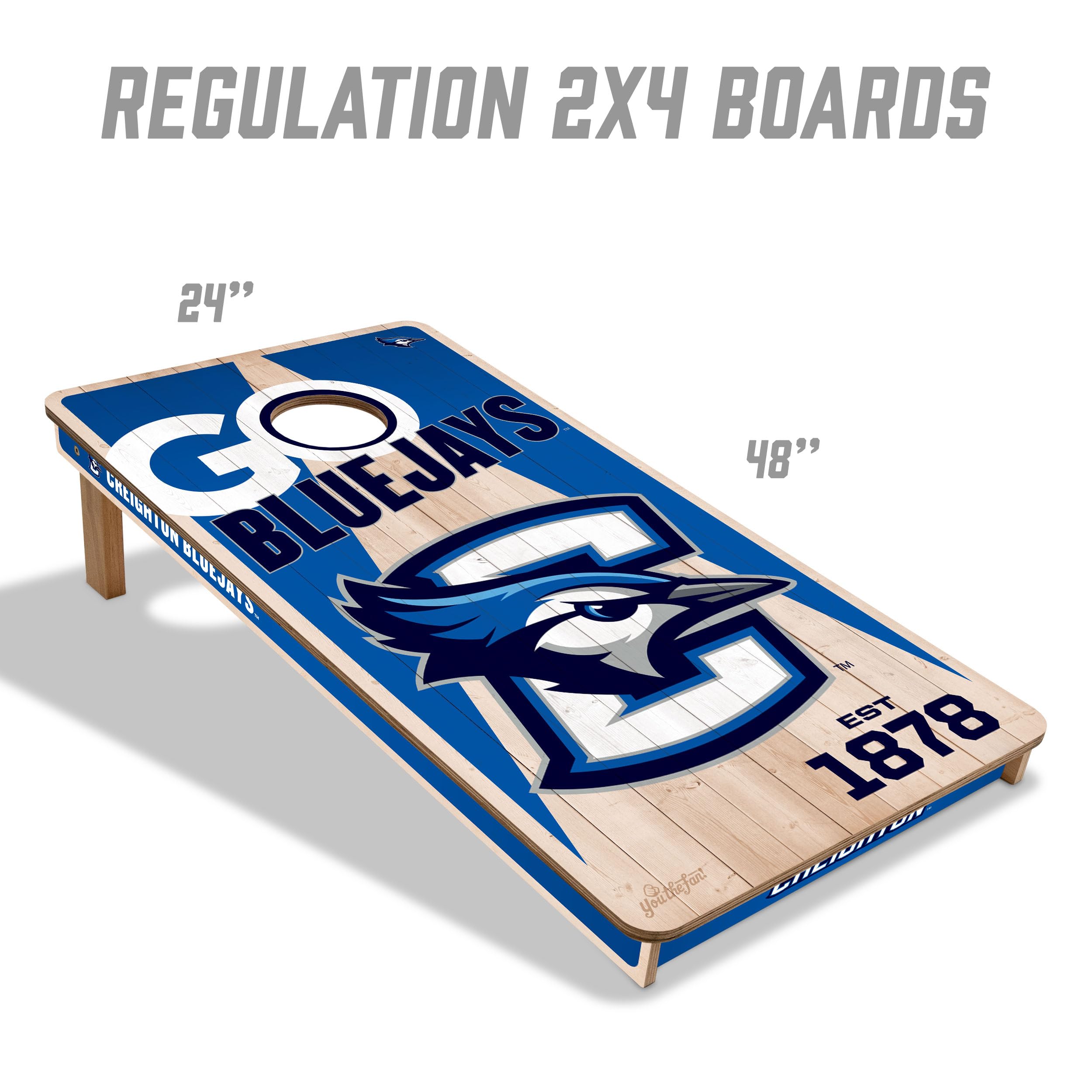 YouTheFan NCAA Creighton Bluejays 2’ x 4’ Professional Wood Cornhole Game with Logo Bags - Sports Collectibles, Sports Memorabilia, Sports Fan Shop, Sports Gifts