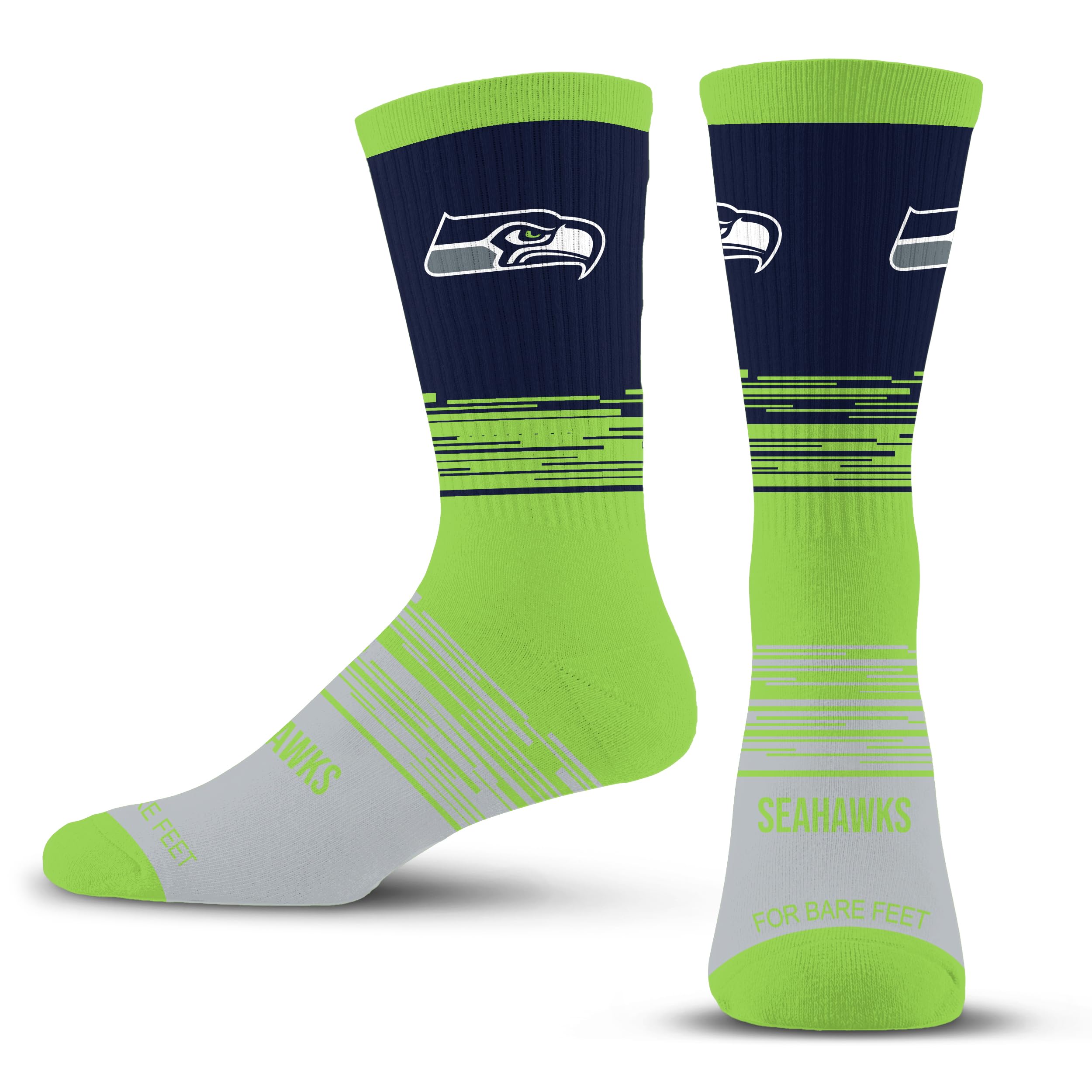 For Bare Feet NFL SEATTLE SEAHAWKS Elevate Premium Dress Crew Sock Team Color Large - Sports Gifts, Sports Memorabilia, Sports Collectibles, Fan Shop