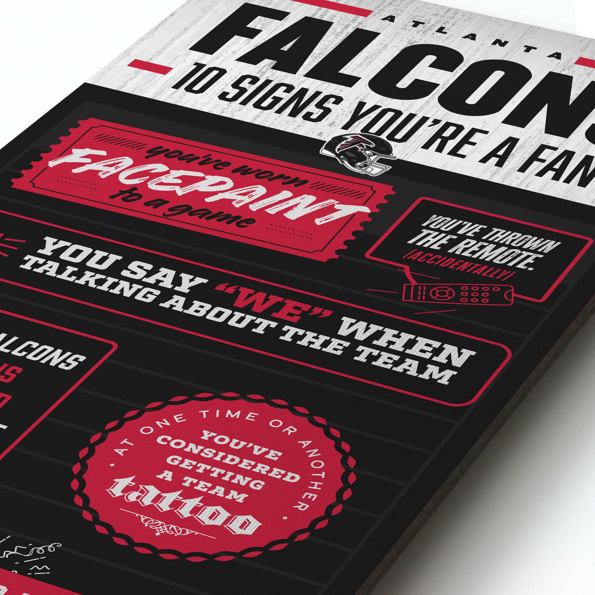 YouTheFan Officially-licensed NFL Atlanta Falcons 6x19 Top 10 Signs Banner - humorous descriptions - fun sports fan phrases, original design, indoor team wall decor fan gift - Sports Collectibles, Sports Memorabilia, Sports Fan Shop, Sports Gifts