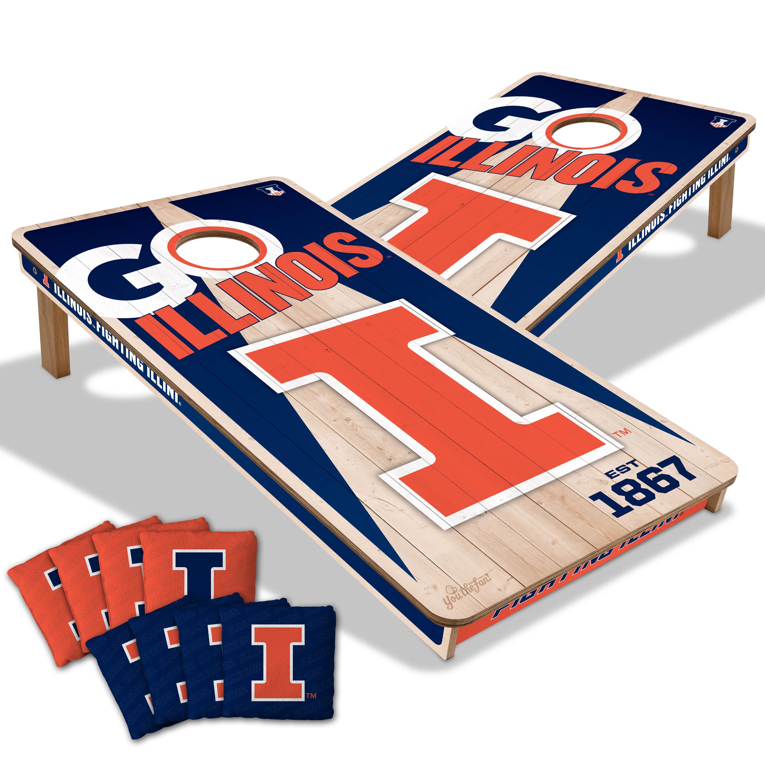 YouTheFan NCAA Illinois Fighting Illini 2’ x 4’ Professional Wood Cornhole Game with Logo Bags - Sports Collectibles, Sports Memorabilia, Sports Fan Shop, Sports Gifts