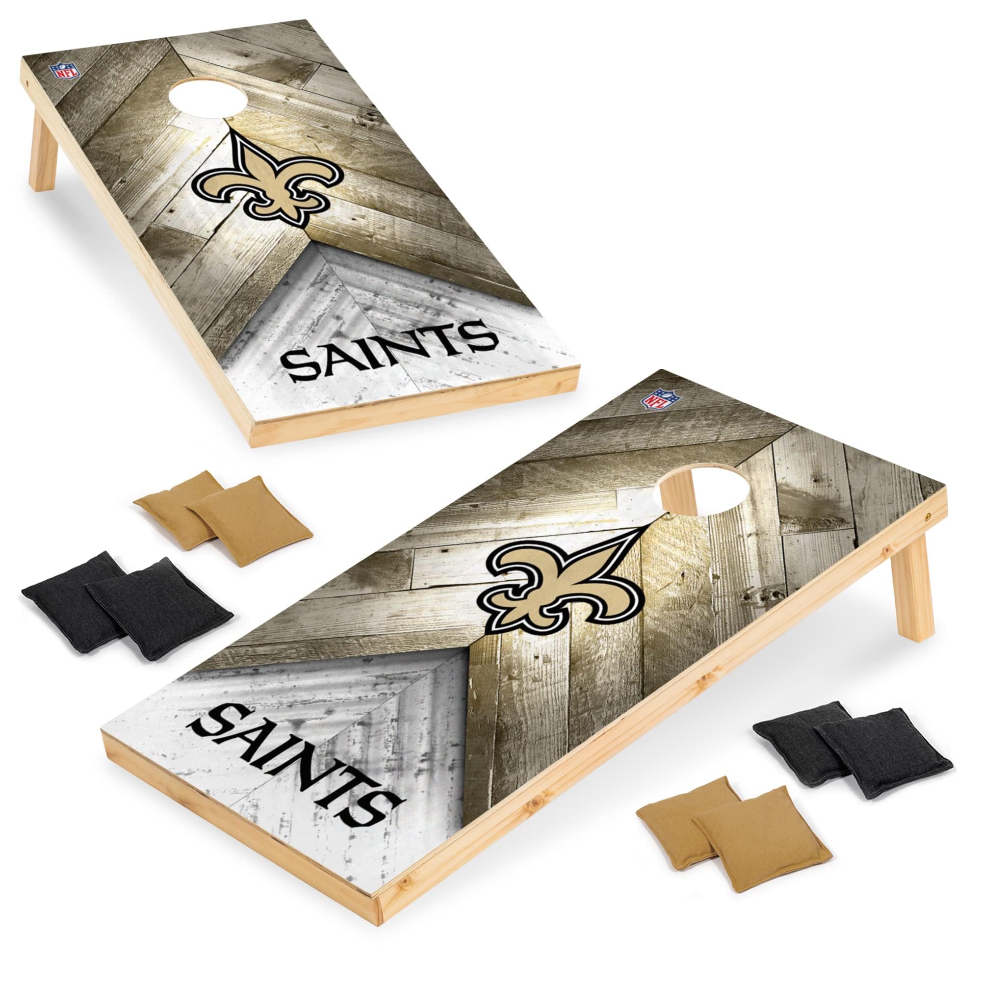 Wild Sports NFL New Orleans Saints 2' x 4' Regulation Size Solid Wood Cornhole Set with Direct Print HD Team Graphics - Sports Collectibles, Sports Memorabilia, Sports Fan Shop, Sports Gifts