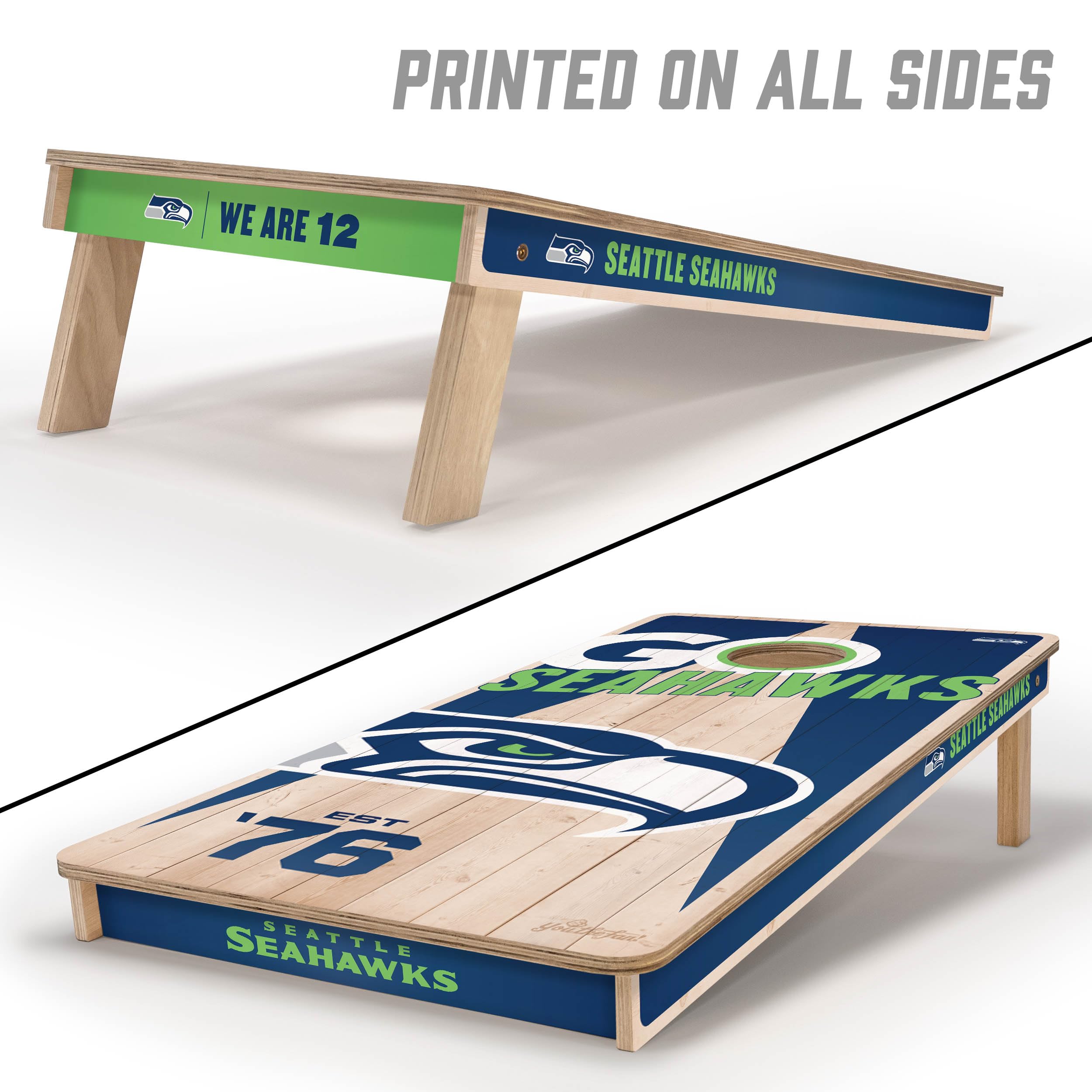 YouTheFan NFL Seattle Seahawks 2’ x 4’ Professional Wood Cornhole Game with Logo Bags - Sports Collectibles, Sports Memorabilia, Sports Fan Shop, Sports Gifts