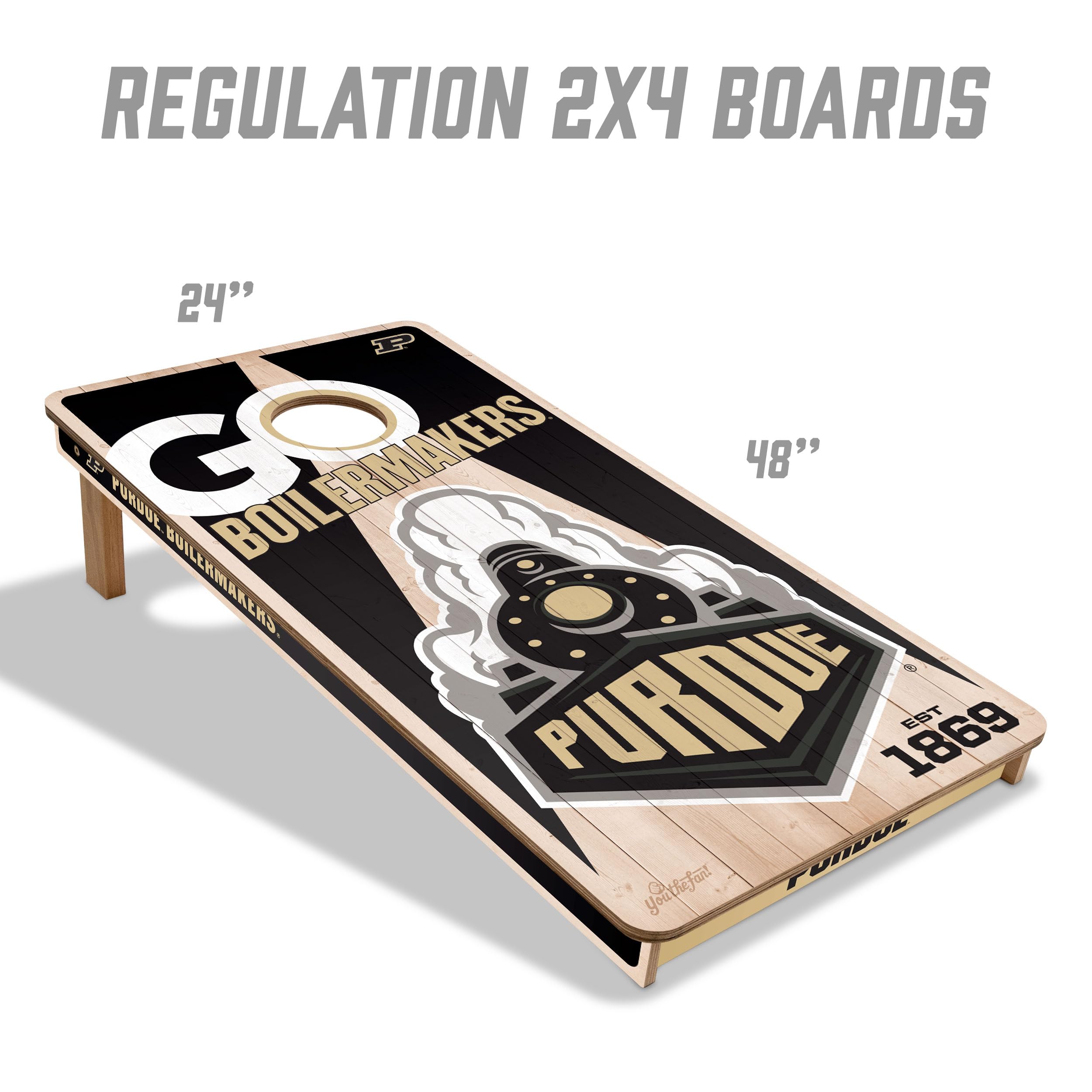 YouTheFan NCAA Purdue Boilermakers 2’ x 4’ Professional Wood Cornhole Game with Logo Bags - Sports Collectibles, Sports Memorabilia, Sports Fan Shop, Sports Gifts