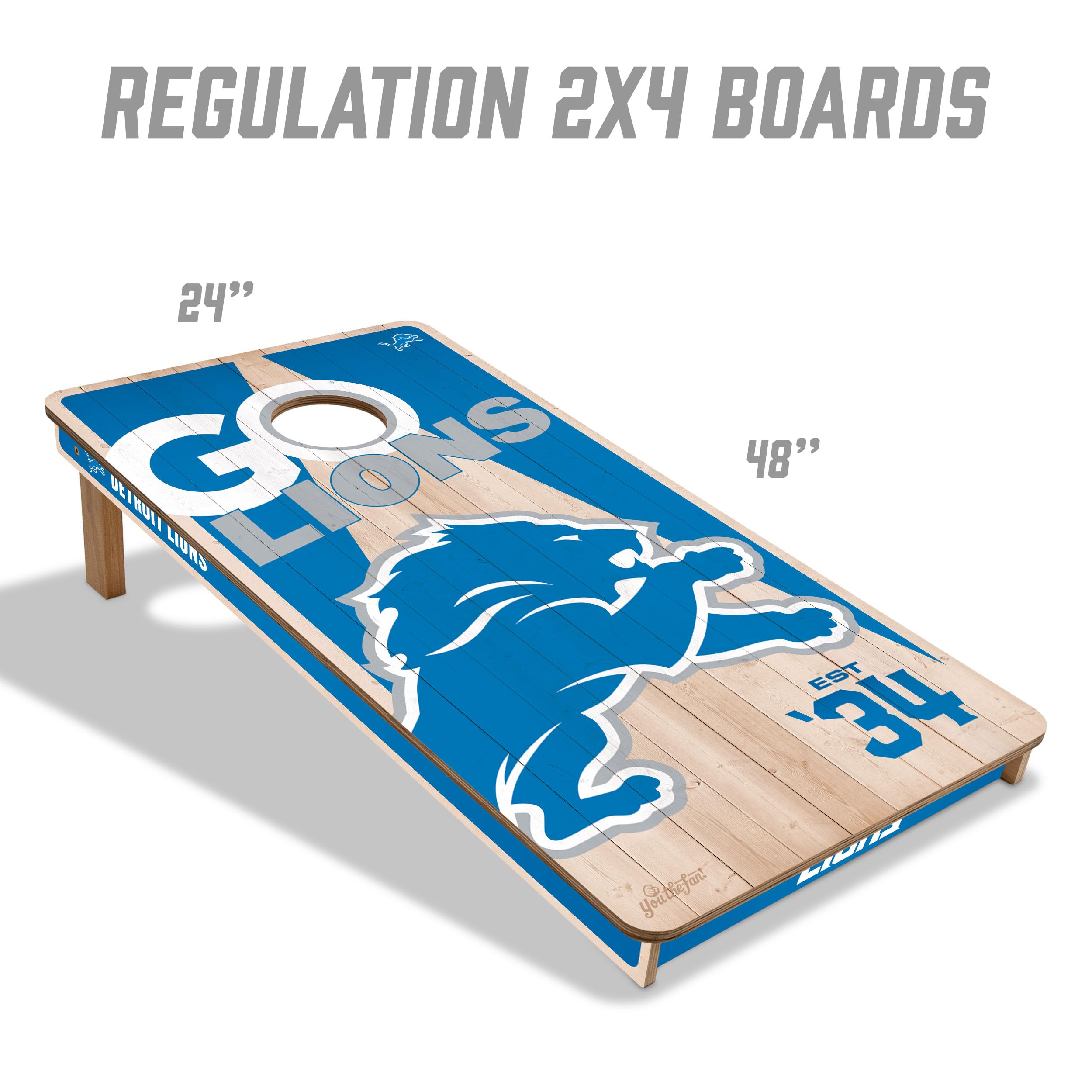 YouTheFan NFL Detroit Lions 2’ x 4’ Professional Wood Cornhole Game with Logo Bags - Sports Collectibles, Sports Memorabilia, Sports Fan Shop, Sports Gifts