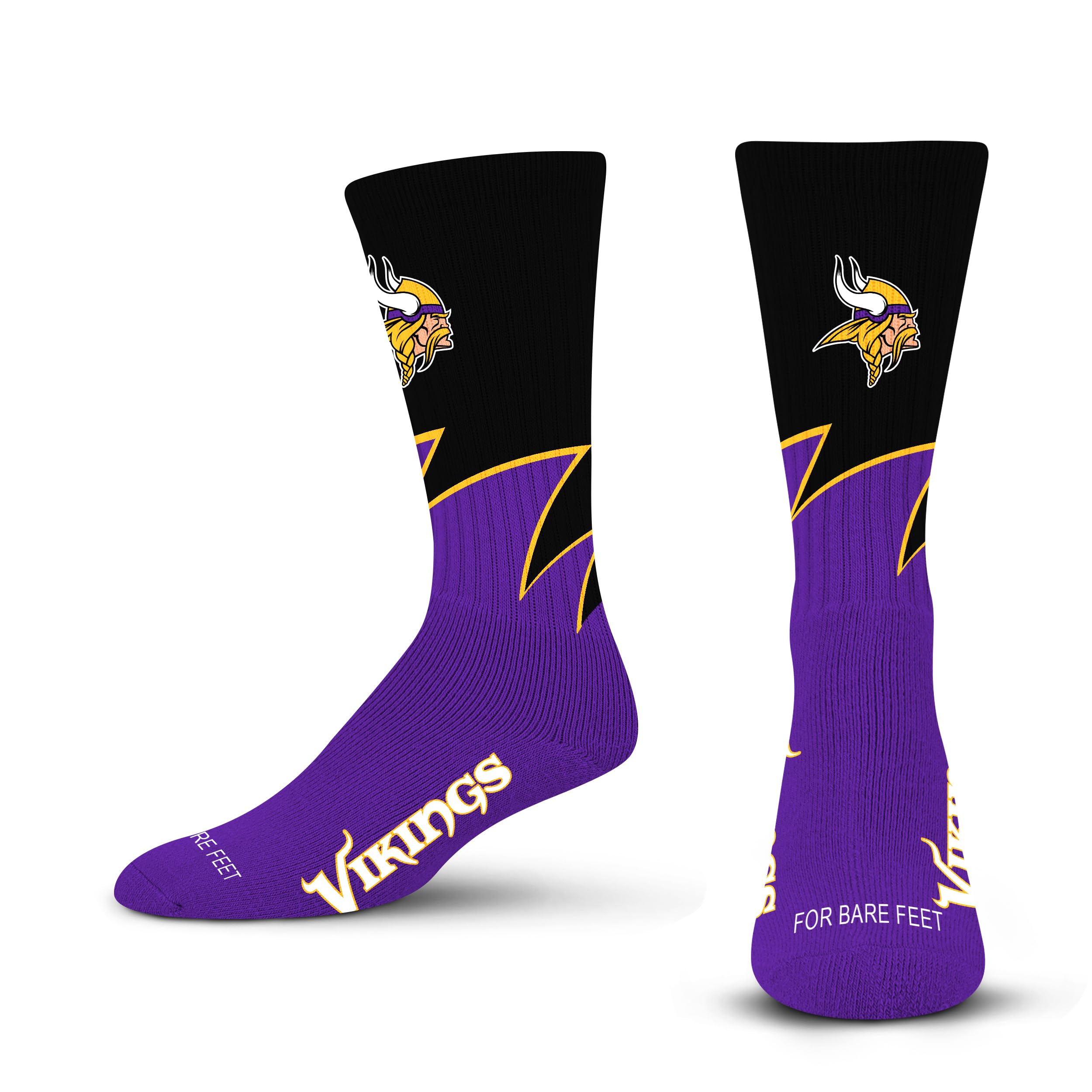 For Bare Feet NFL MINNESOTA VIKINGS Black Wave Crew Sock Team Color YOUTH - Sports Gifts, Sports Memorabilia, Sports Collectibles, Fan Shop