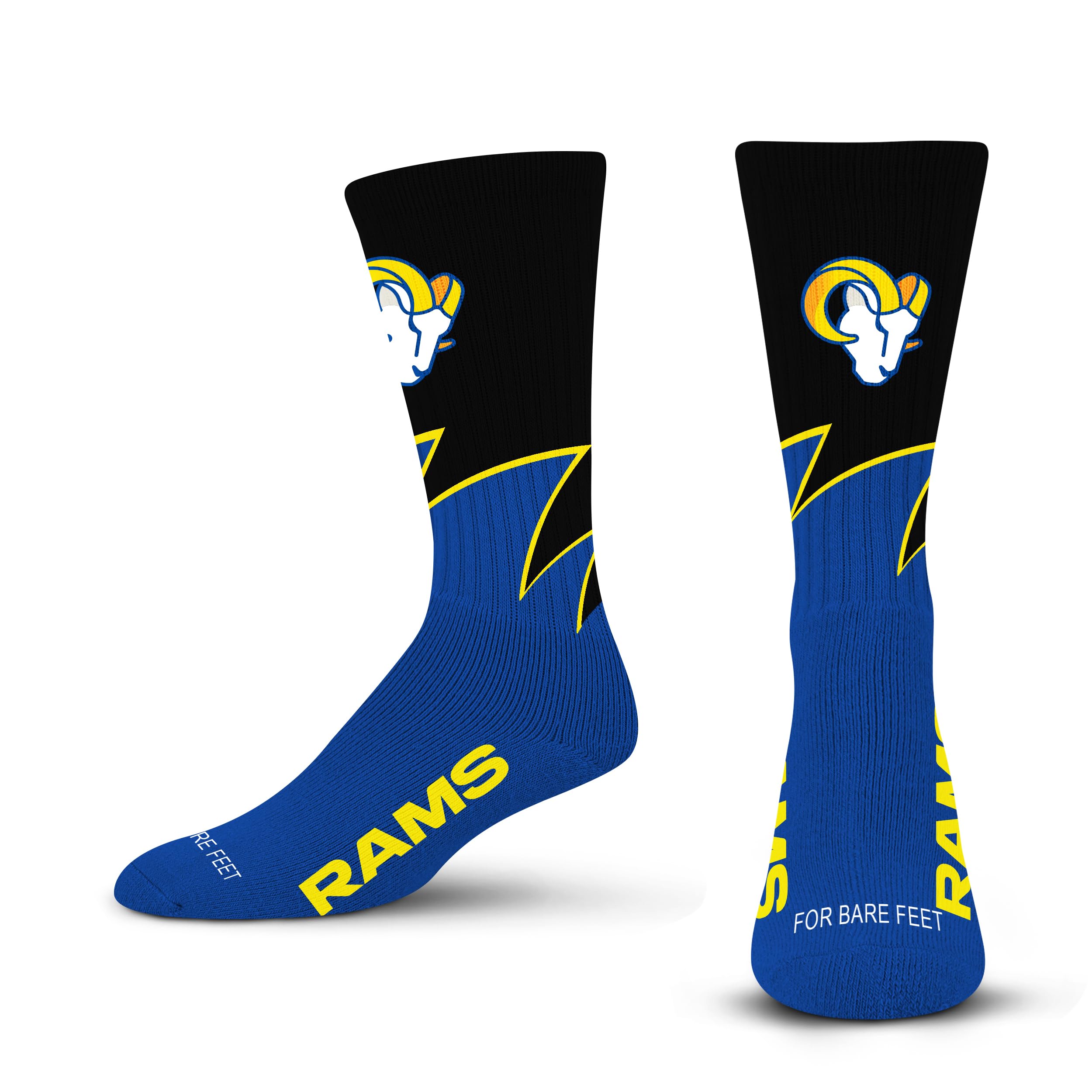 For Bare Feet NFL LOS ANGELES RAMS Black Wave Crew Sock Team Color YOUTH - Sports Gifts, Sports Memorabilia, Sports Collectibles, Fan Shop