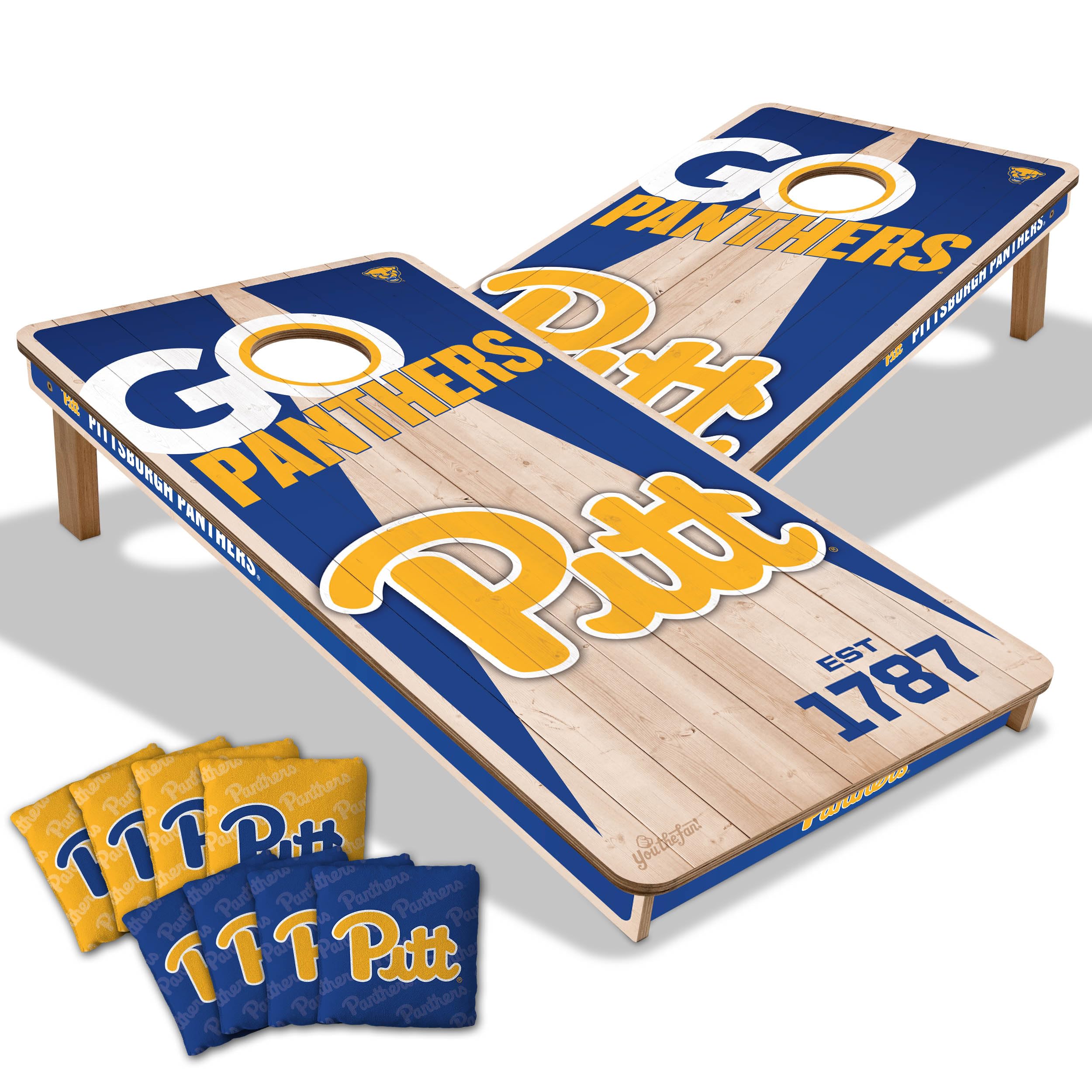 YouTheFan NCAA Pittsburgh Panthers 2’ x 4’ Professional Wood Cornhole Game with Logo Bags - Sports Collectibles, Sports Memorabilia, Sports Fan Shop, Sports Gifts