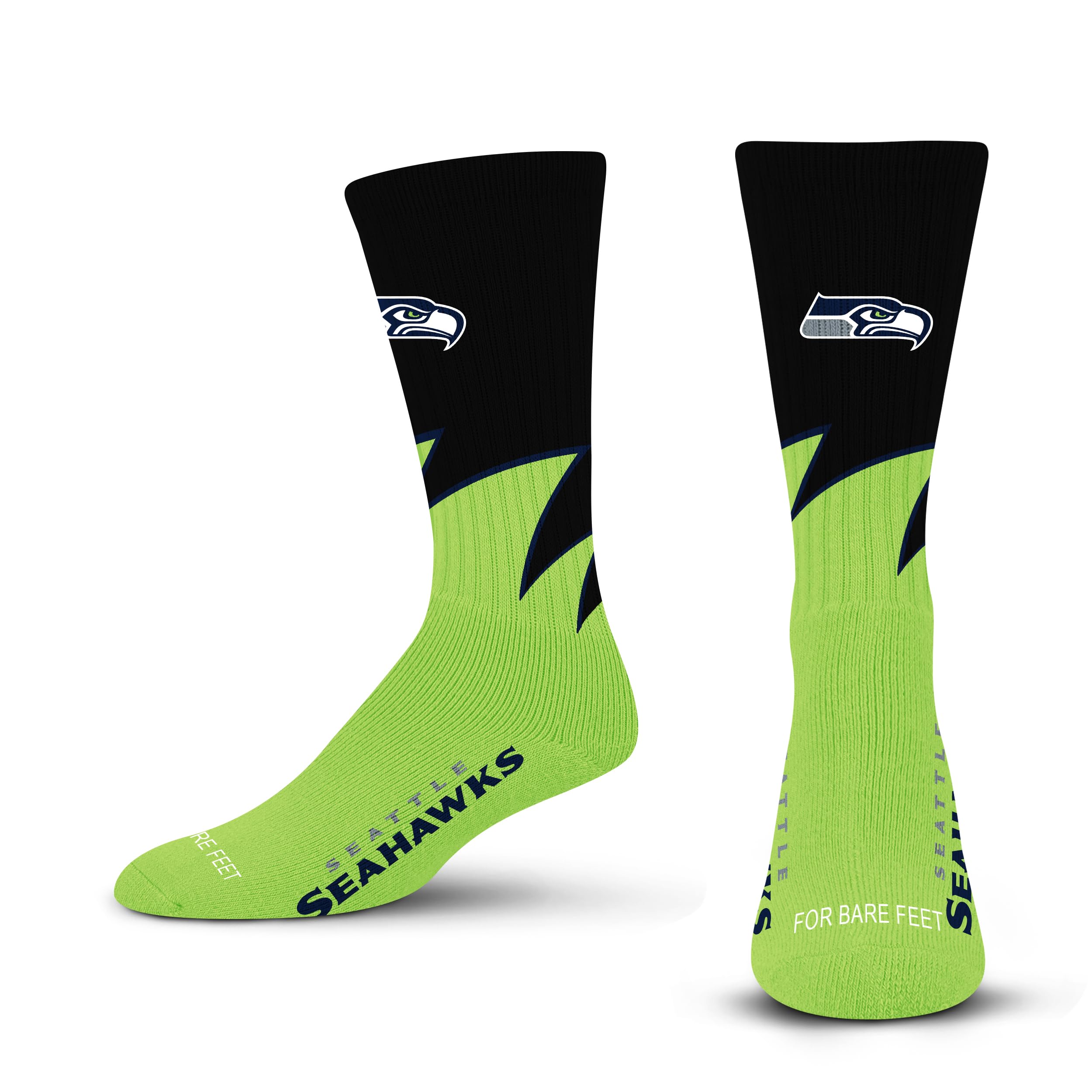 For Bare Feet NFL SEATTLE SEAHAWKS Black Wave Crew Sock Team Color YOUTH - Sports Gifts, Sports Memorabilia, Sports Collectibles, Fan Shop