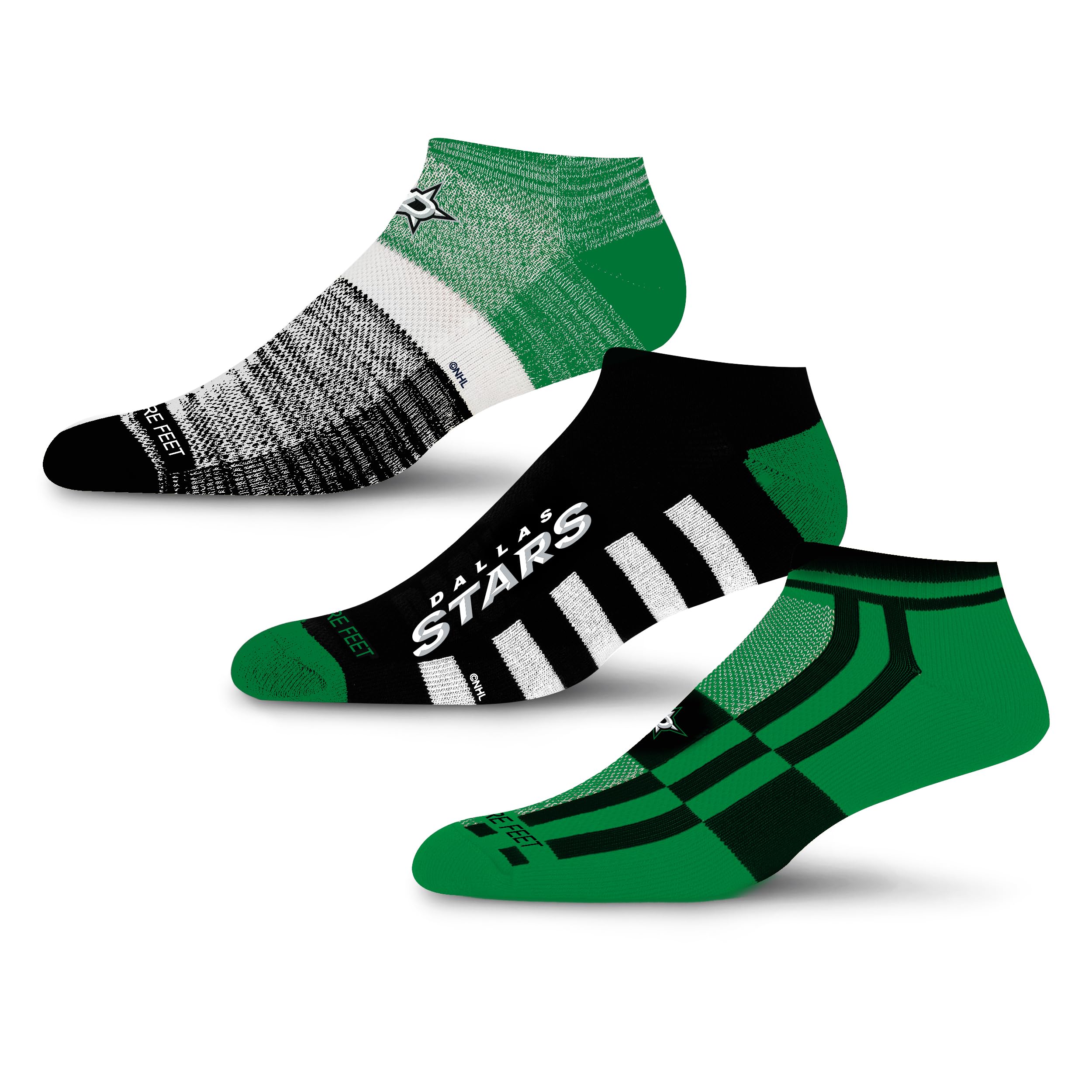 For Bare Feet NHL DALLAS STARS Stripe Stack 3 Pack Ankle Sock Team Colors Large - Sports Gifts, Sports Memorabilia, Sports Collectibles, Fan Shop