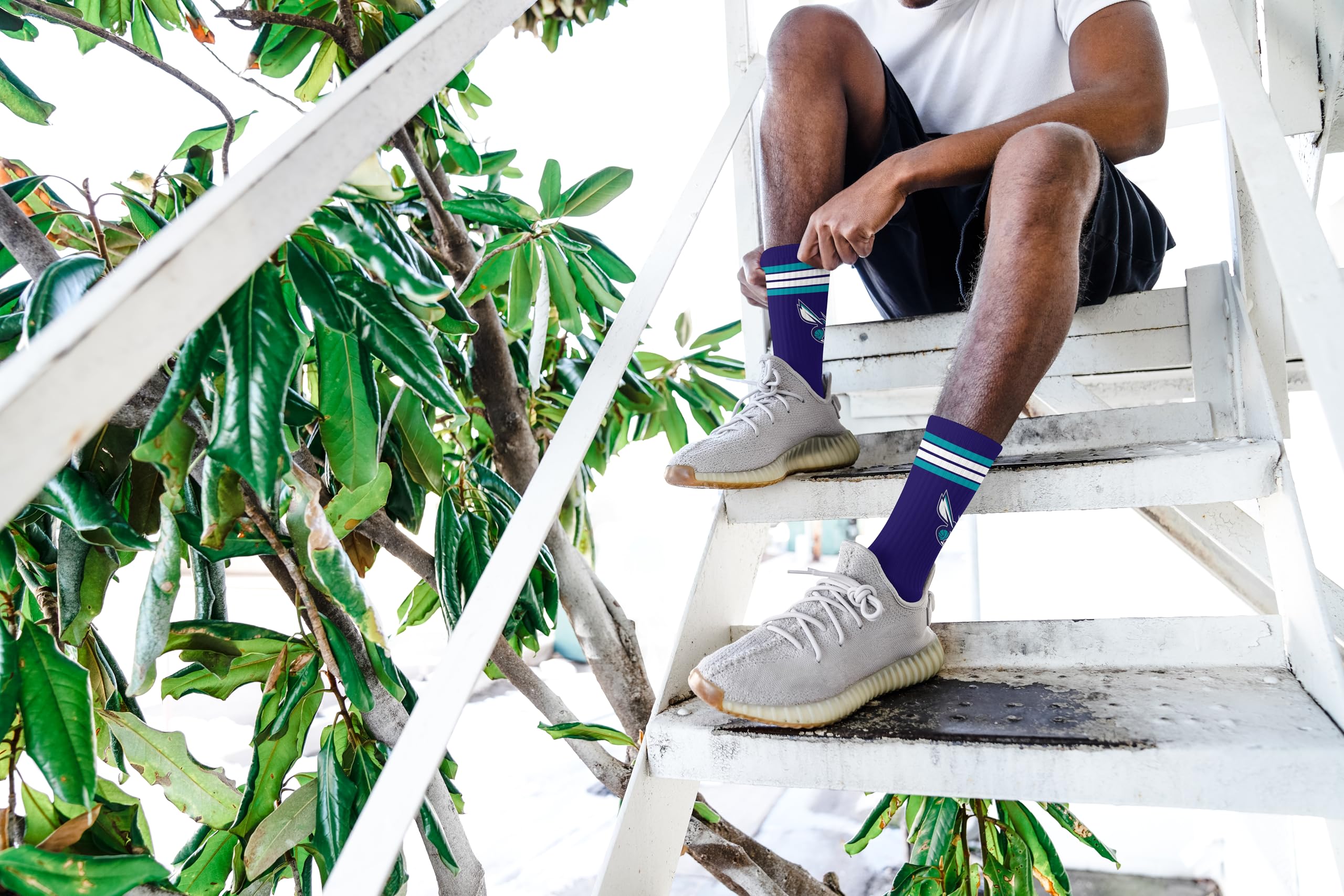 For Bare Feet NBA CHARLOTTE HORNETS 4 Stripe Deuce Crew Sock Team Color YOUTH - Sports Gifts, Sports Memorabilia, Sports Collectibles, Fan Shop