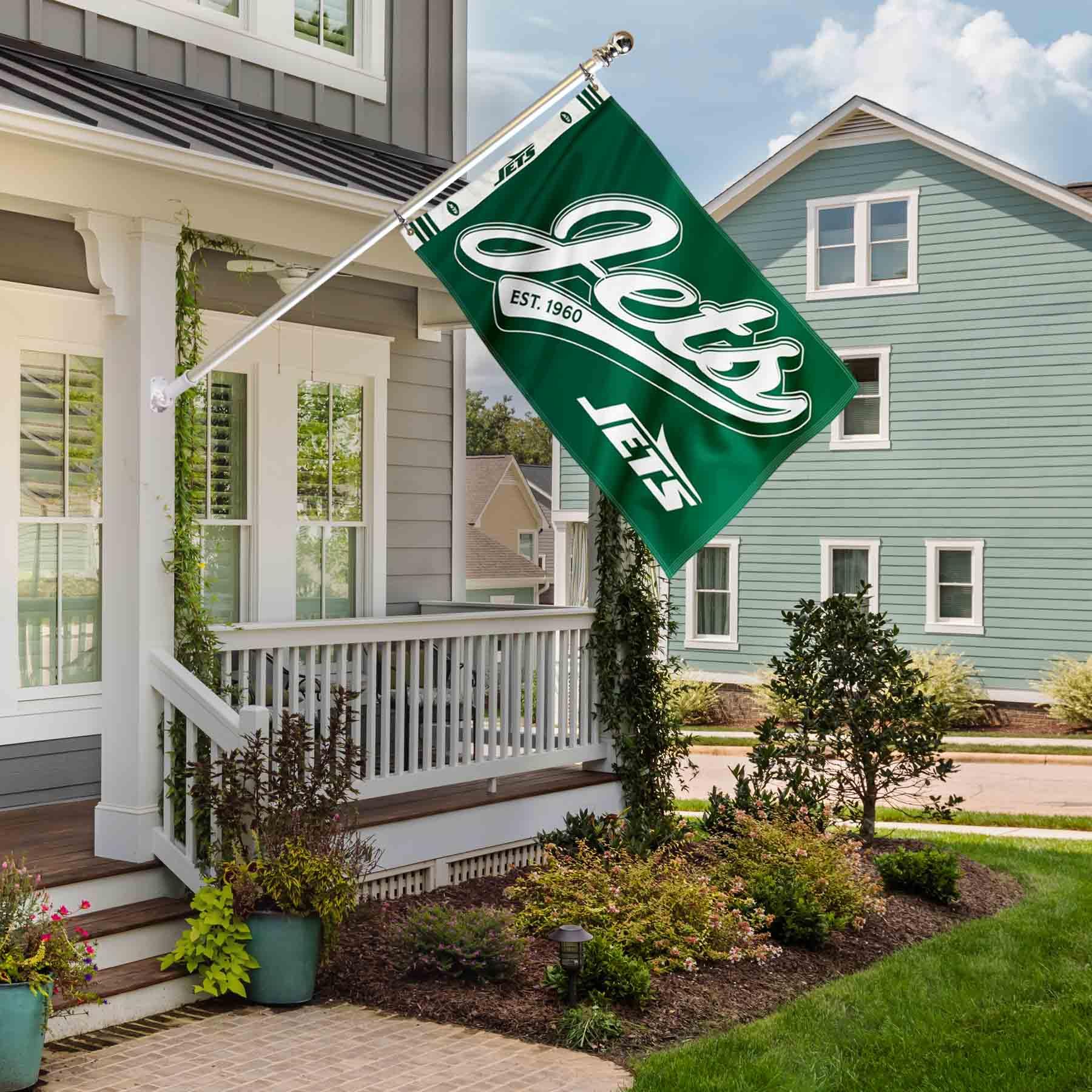 WinCraft New York Jets Script Logo Premium Flag - Sports Collectibles, Sports Memorabilia, Sports Fan Shop, Sports Gifts