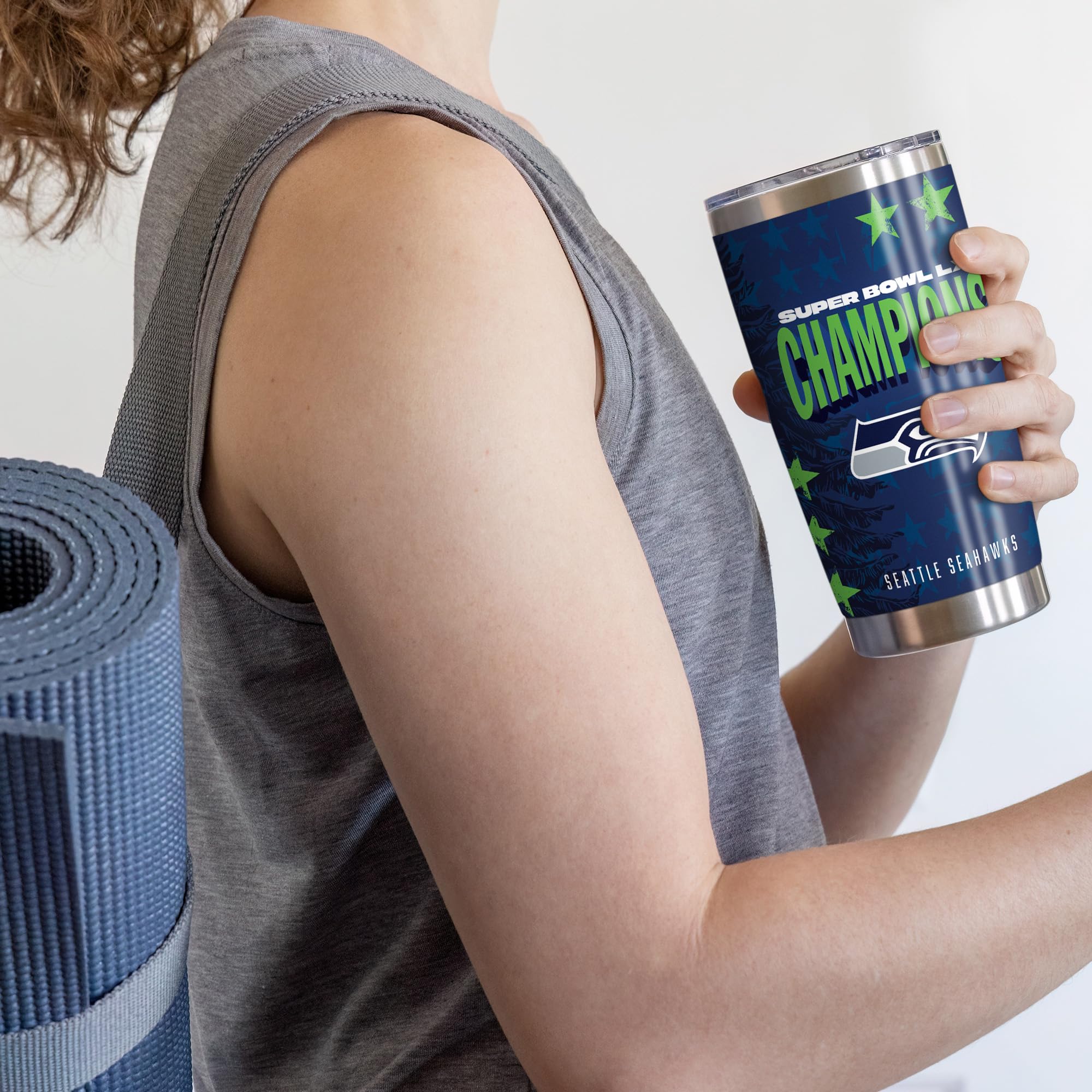 Rico Industries NFL Football Seattle Seahawks 2026 Super Bowl LX Champions 20oz Stainless Steel Tumbler with Lid - Great For Coffee, Tea, Water or Cocktails - Sports Gifts, Sports Memorabilia, Sports Collectibles, Fan Shop