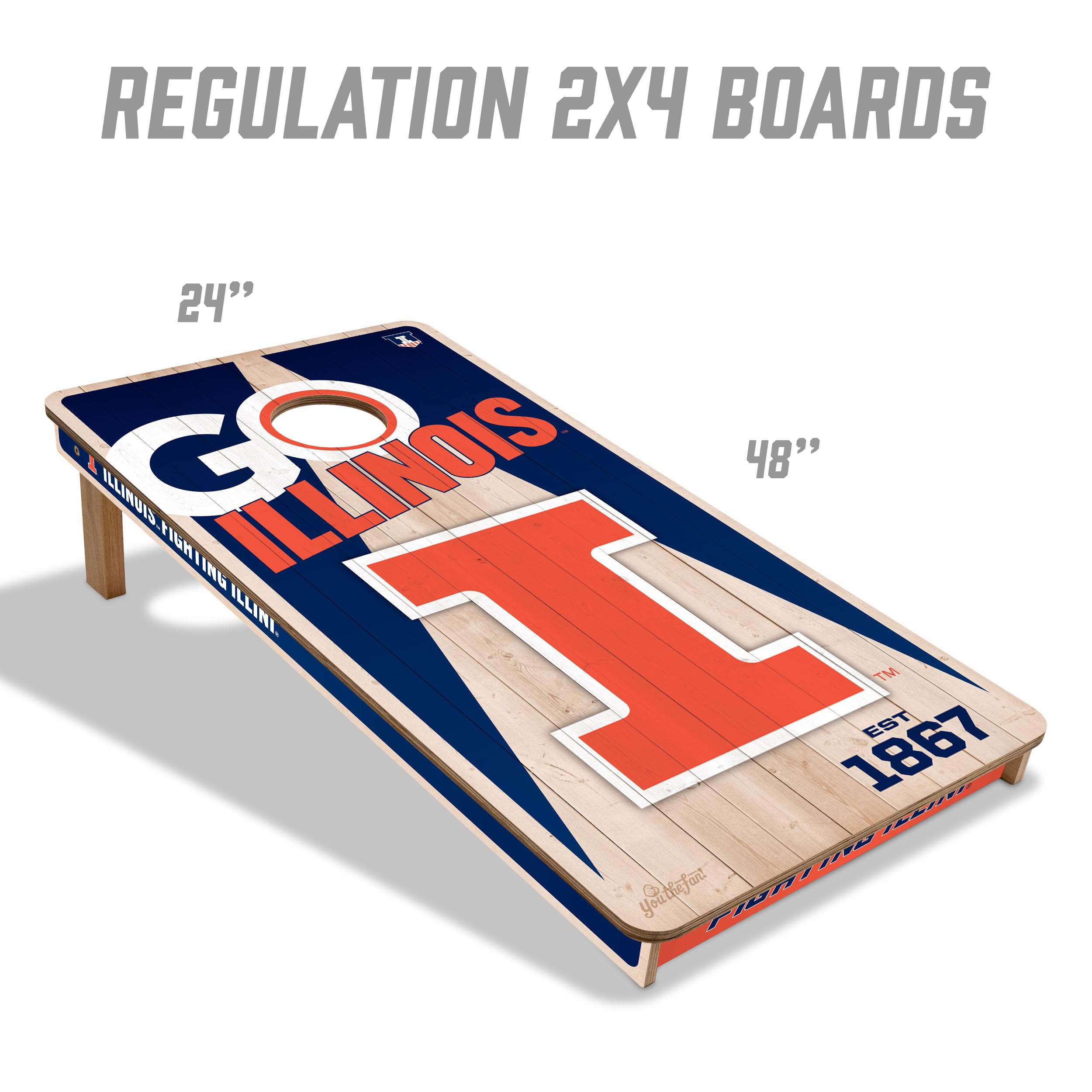 YouTheFan NCAA Illinois Fighting Illini 2’ x 4’ Professional Wood Cornhole Game with Logo Bags - Sports Collectibles, Sports Memorabilia, Sports Fan Shop, Sports Gifts