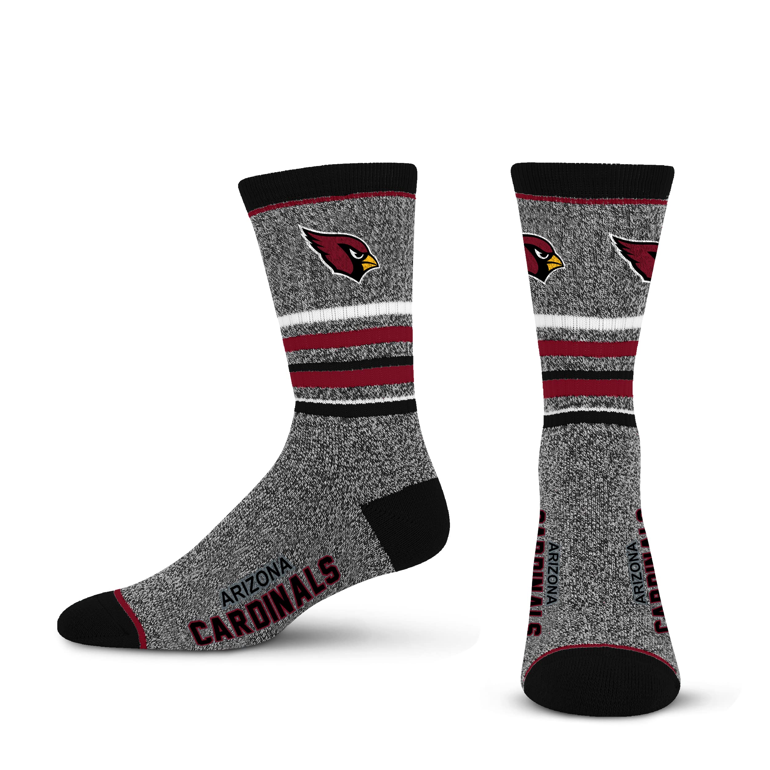 For Bare Feet Mens NFL Arizona Cardinals 5 Star Crew Sock Marble Grey Large - Sports Gifts, Sports Memorabilia, Sports Collectibles, Fan Shop