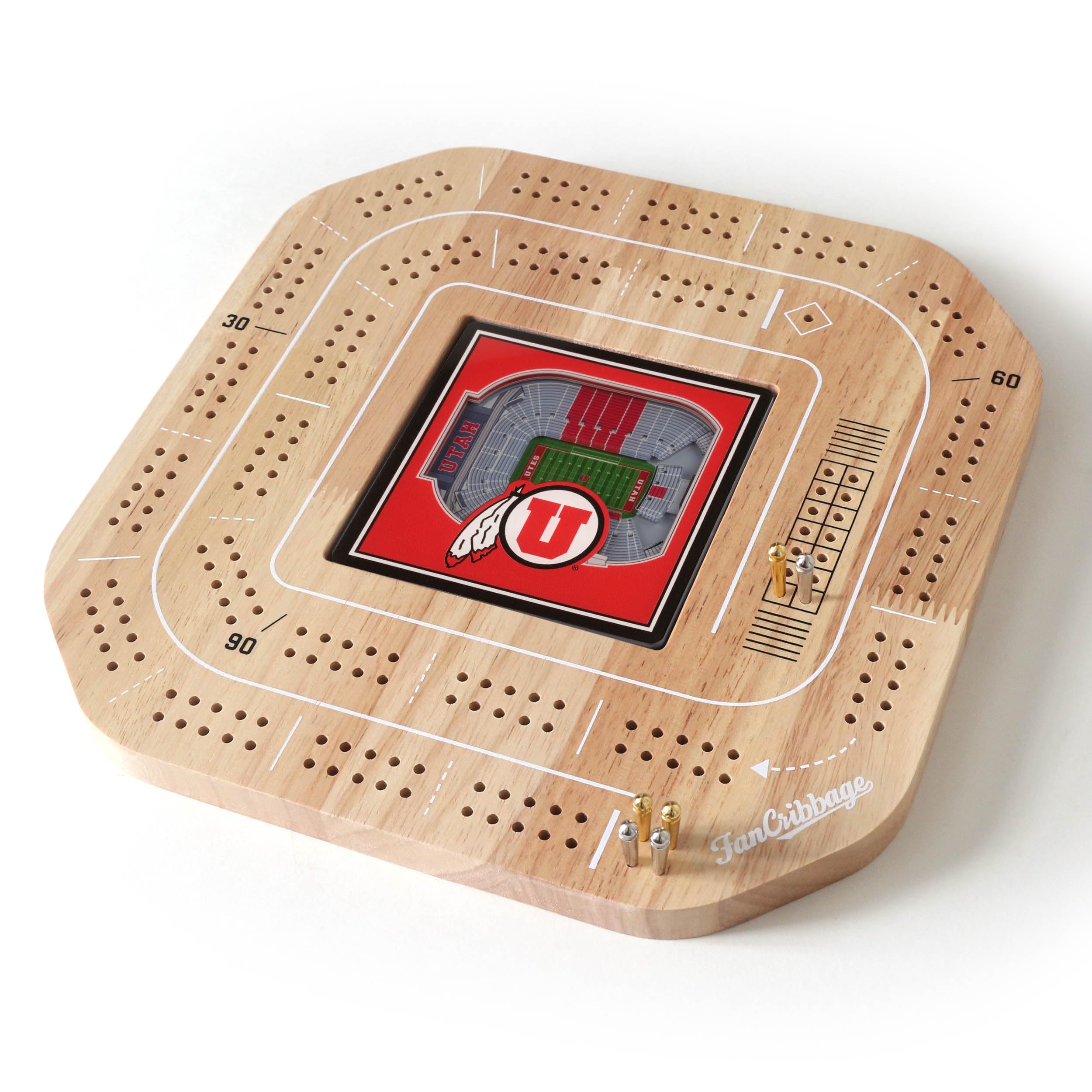 YouTheFan NCAA Utah Utes Licensed Fan Cribbage Wood Board Game - Sports Collectibles, Sports Memorabilia, Sports Fan Shop, Sports Gifts