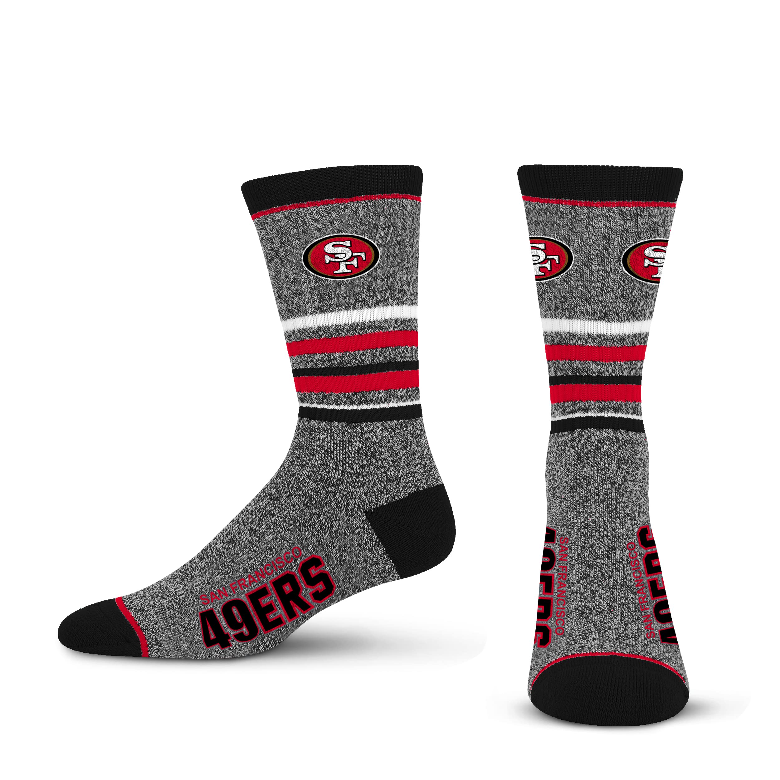 For Bare Feet Mens NFL San Francisco 49Ers 5 Star Crew Sock Marble Grey Large - Sports Gifts, Sports Memorabilia, Sports Collectibles, Fan Shop
