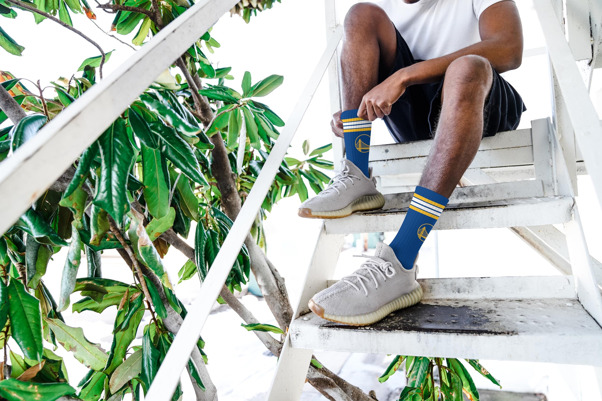 For Bare Feet NBA GOLDEN STATE WARRIORS 4 Stripe Deuce Crew Sock Team Color YOUTH - Sports Gifts, Sports Memorabilia, Sports Collectibles, Fan Shop
