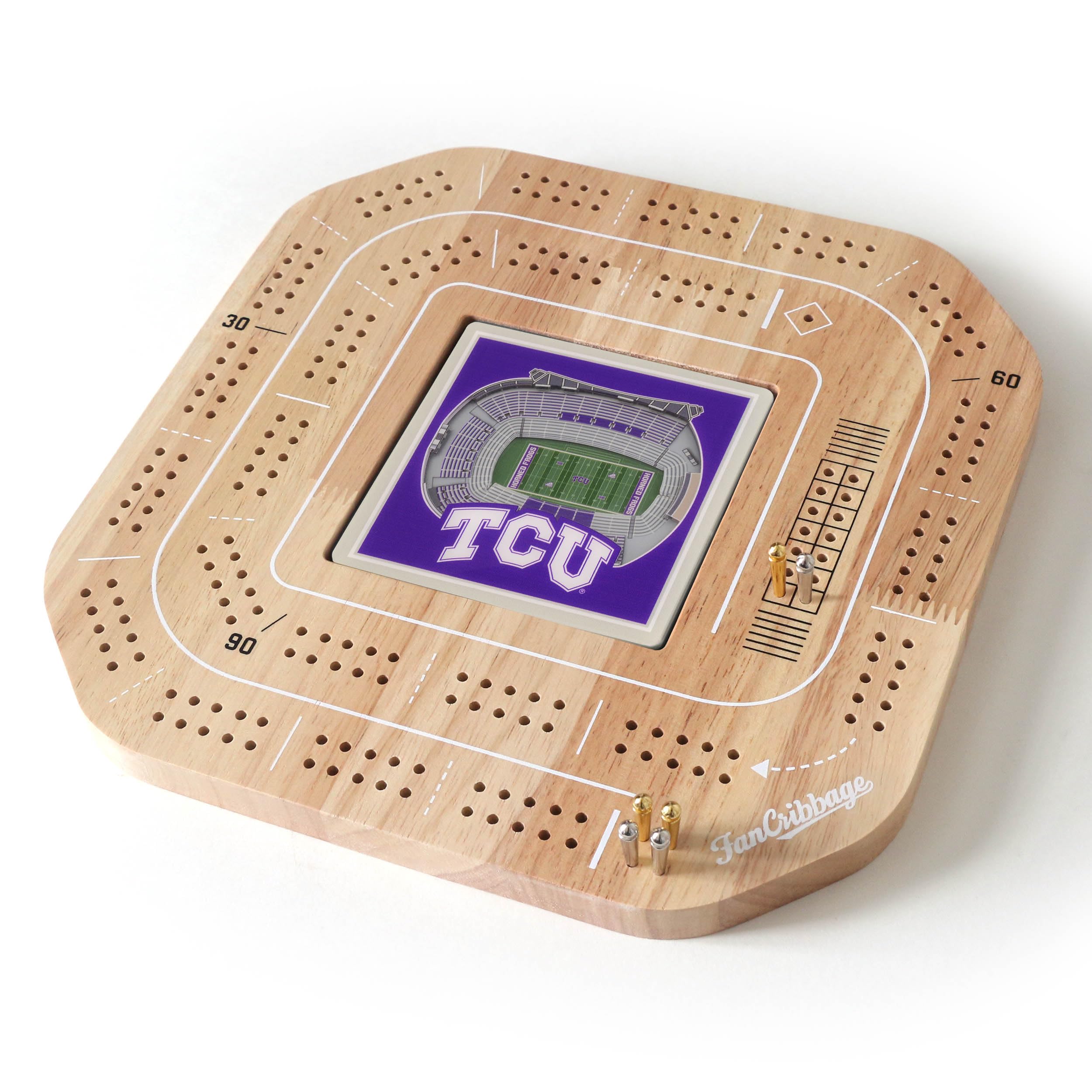 YouTheFan NCAA TCU Horned Frogs Licensed Fan Cribbage Wood Board Game - Sports Collectibles, Sports Memorabilia, Sports Fan Shop, Sports Gifts