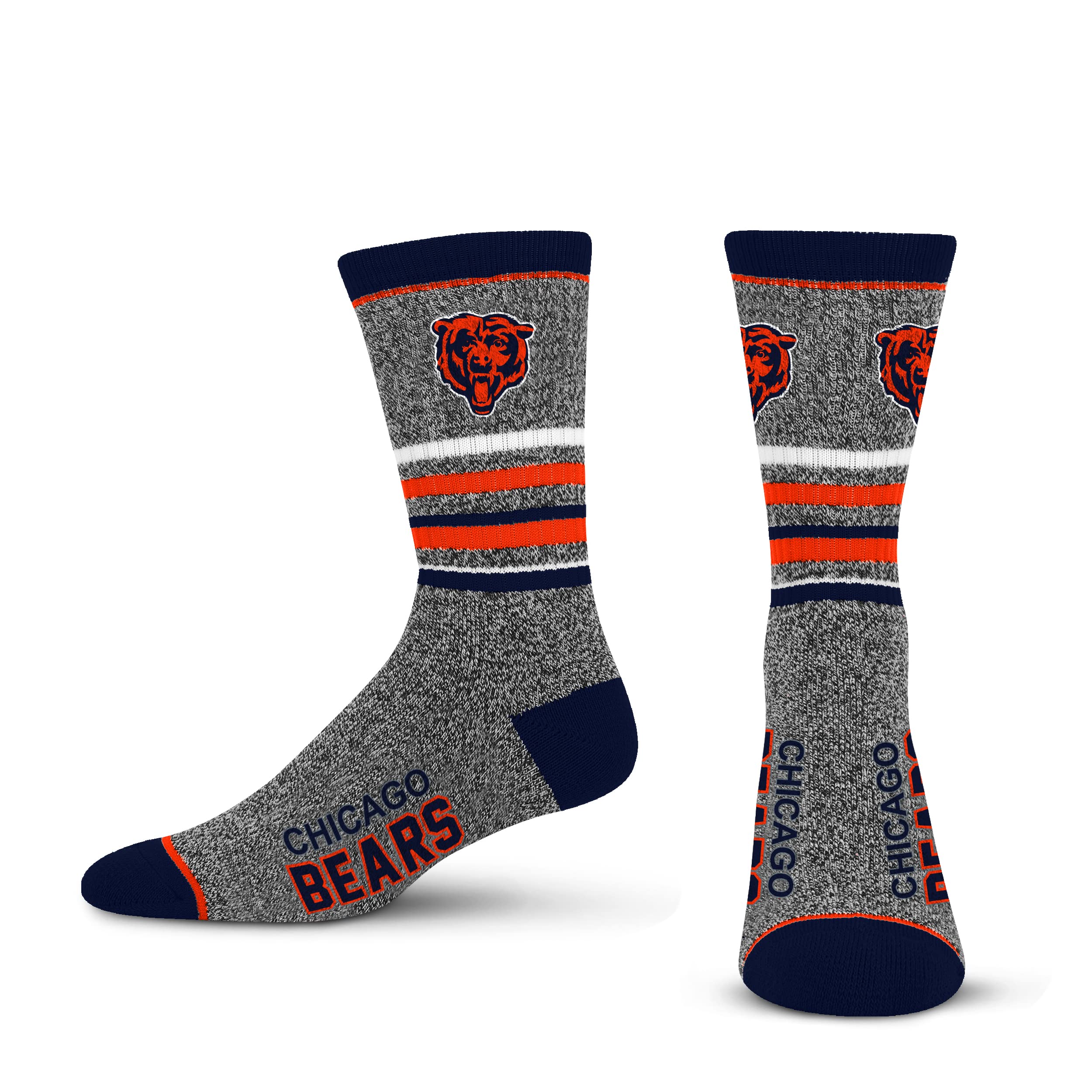 For Bare Feet Mens NFL Chicago Bears 5 Star Crew Sock Marble Grey Large - Sports Gifts, Sports Memorabilia, Sports Collectibles, Fan Shop