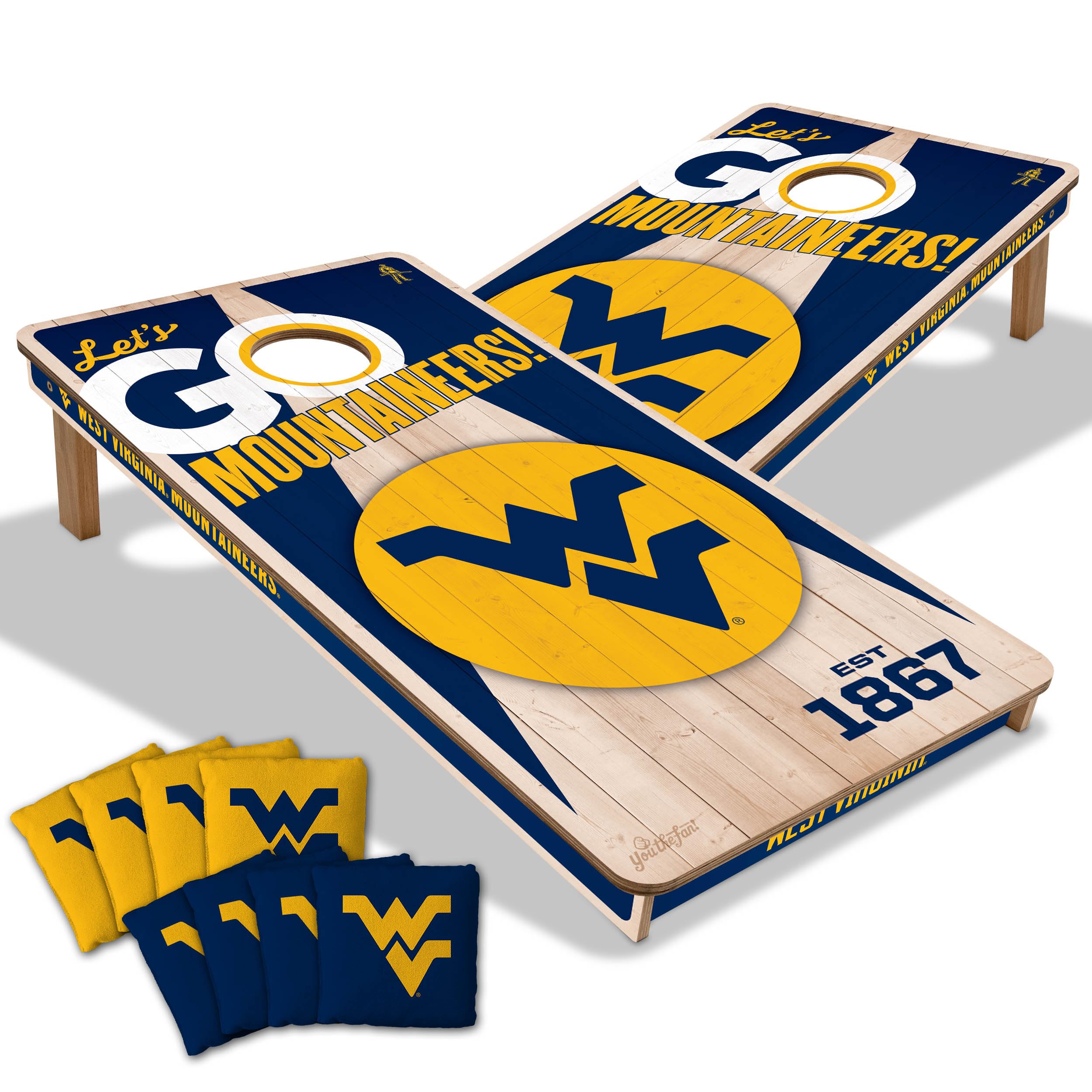 YouTheFan NCAA West Virginia Mountaineers 2’ x 4’ Professional Wood Cornhole Game with Logo Bags - Sports Collectibles, Sports Memorabilia, Sports Fan Shop, Sports Gifts