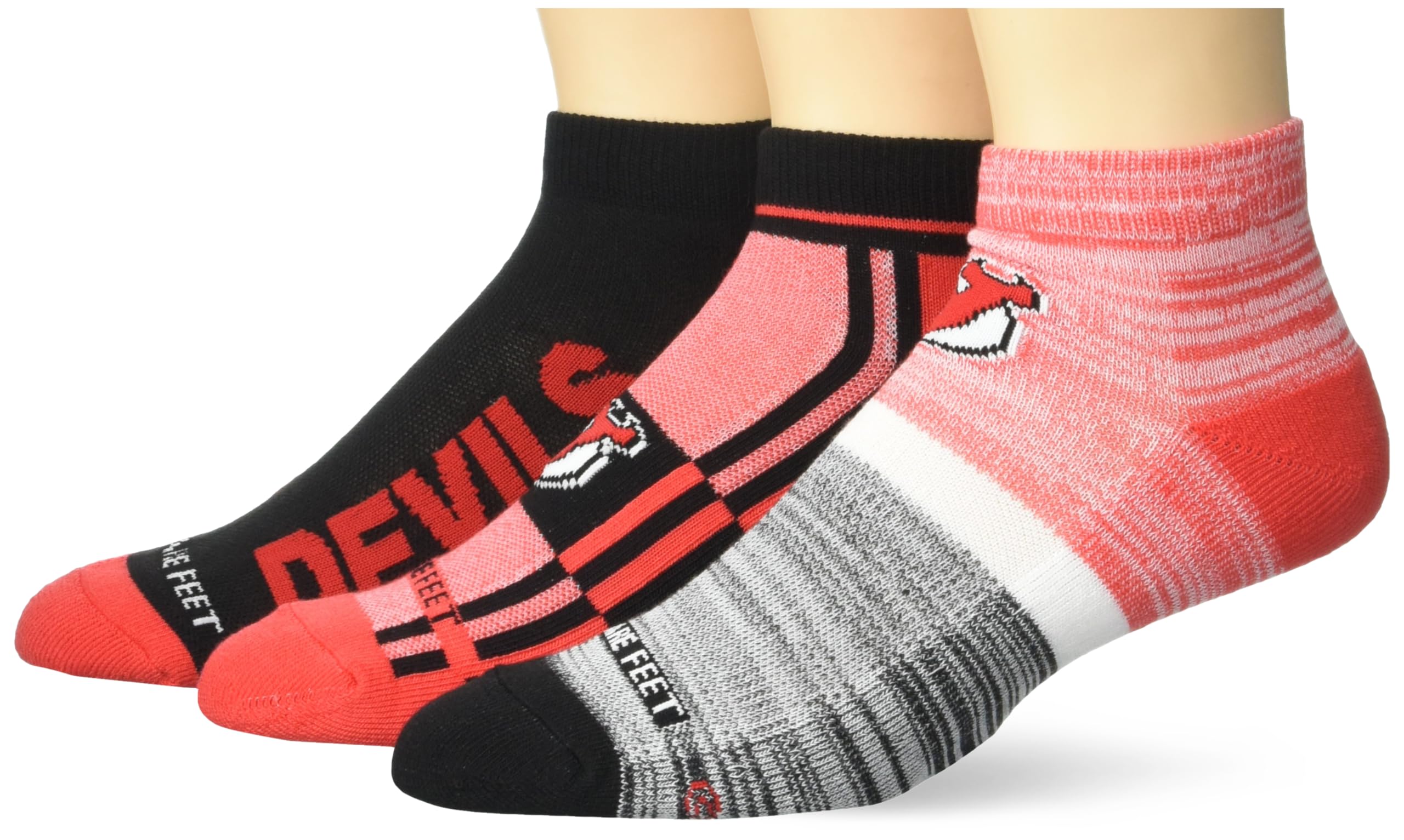 For Bare Feet NHL NEW JERSEY DEVILS Stripe Stack 3 Pack Ankle Sock Team Colors Large - Sports Gifts, Sports Memorabilia, Sports Collectibles, Fan Shop