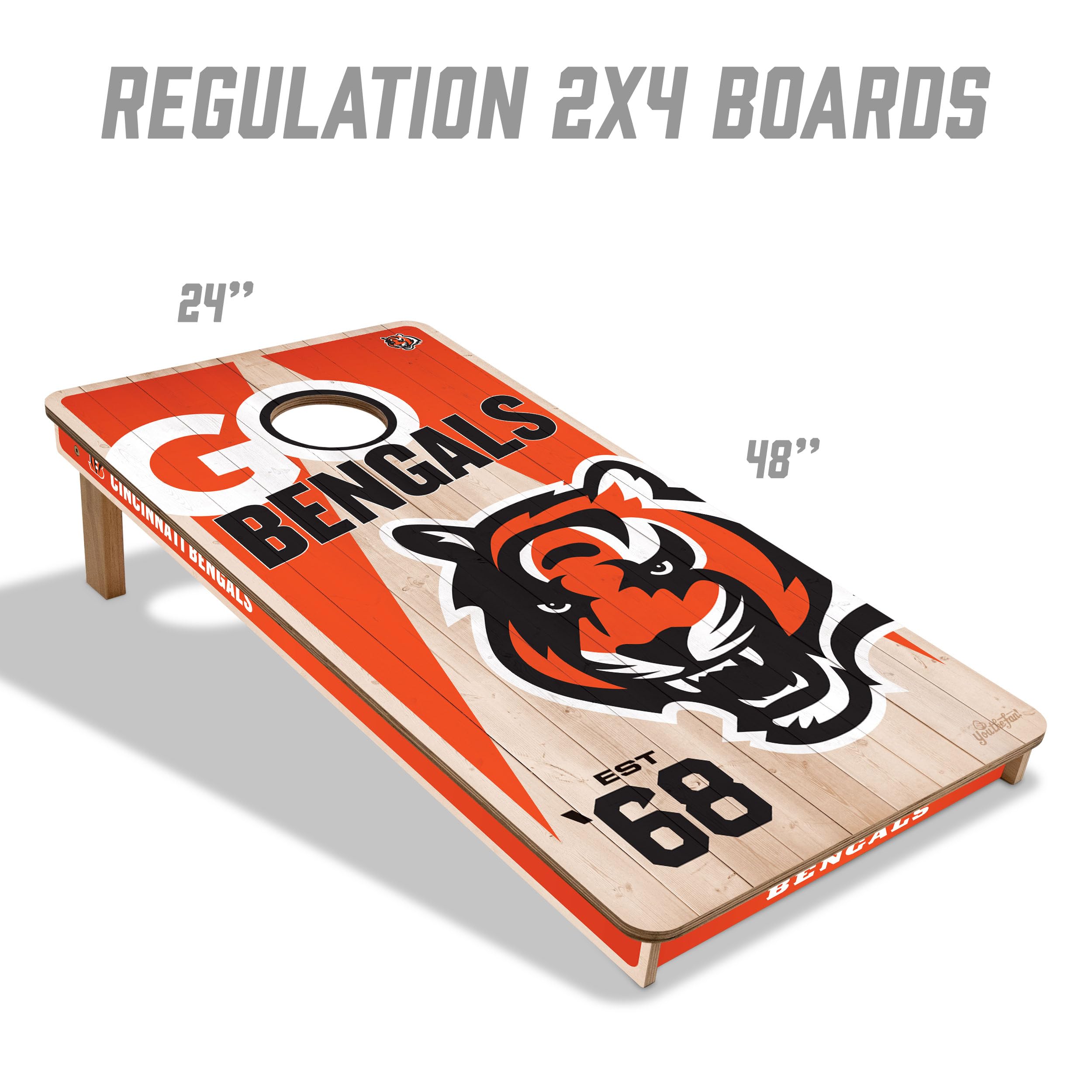 YouTheFan NFL Cincinnati Bengals 2’ x 4’ Professional Wood Cornhole Game with Logo Bags - Sports Collectibles, Sports Memorabilia, Sports Fan Shop, Sports Gifts