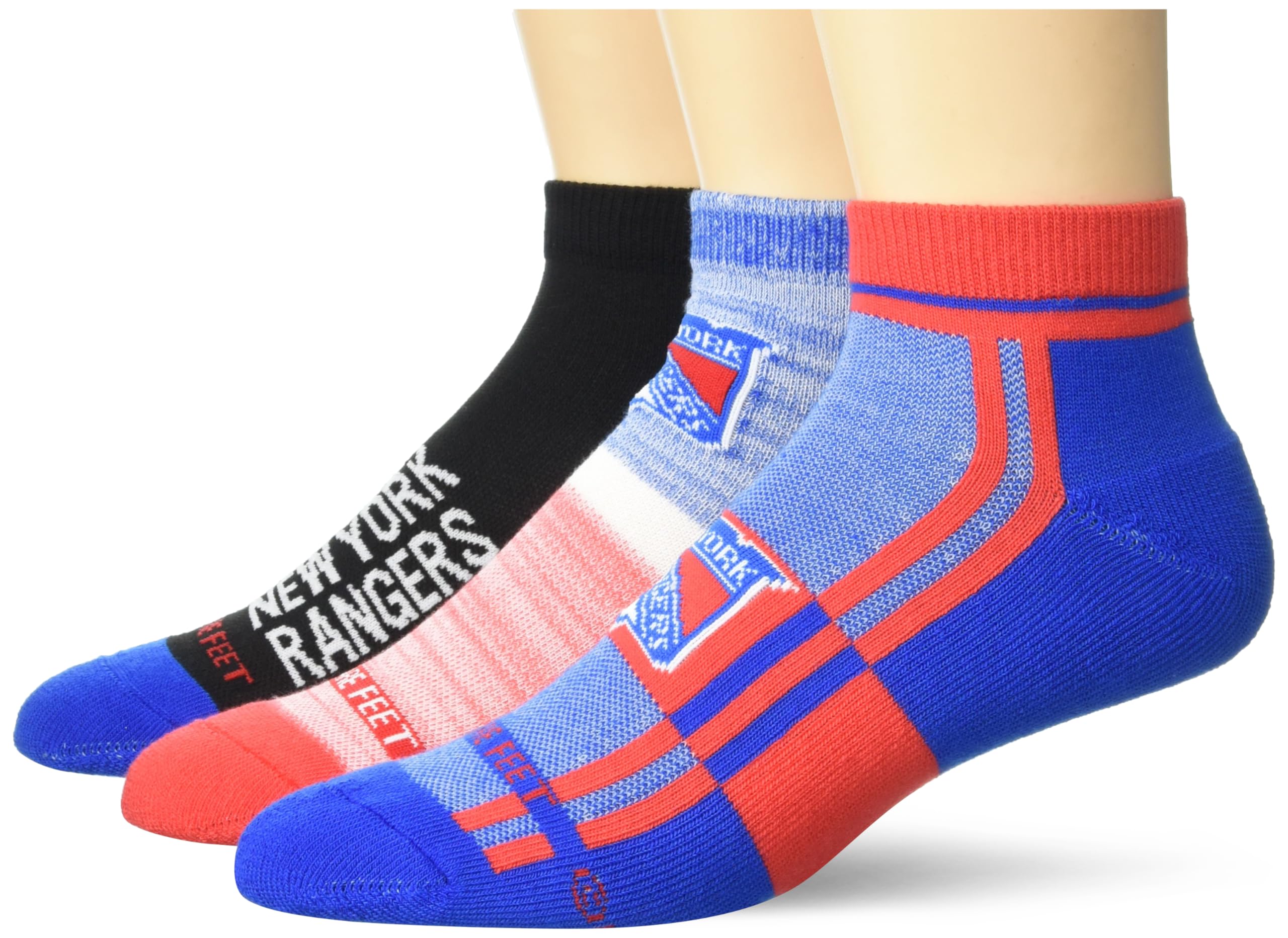 For Bare Feet NHL NEW YORK RANGERS Stripe Stack 3 Pack Ankle Sock Team Colors Large - Sports Gifts, Sports Memorabilia, Sports Collectibles, Fan Shop