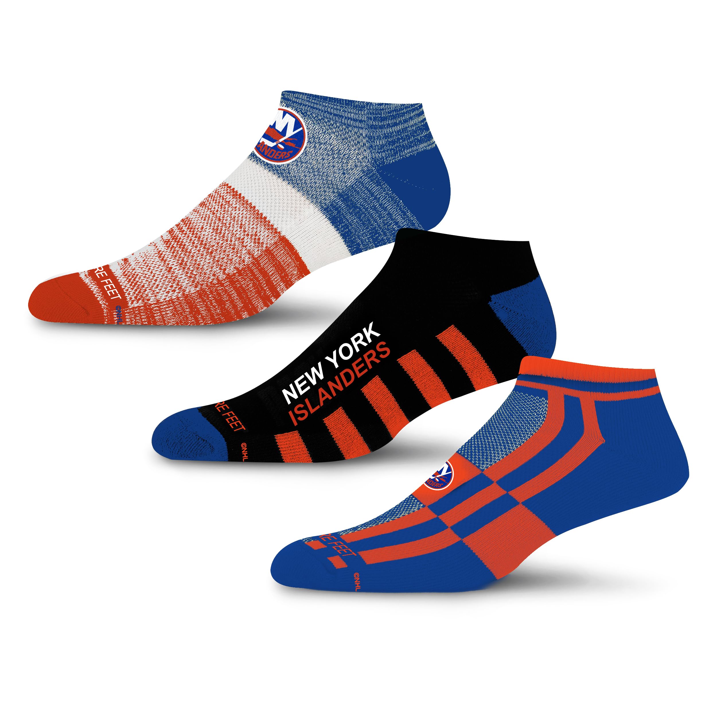For Bare Feet NHL NEW YORK ISLANDERS Stripe Stack 3 Pack Ankle Sock Team Colors Large - Sports Gifts, Sports Memorabilia, Sports Collectibles, Fan Shop