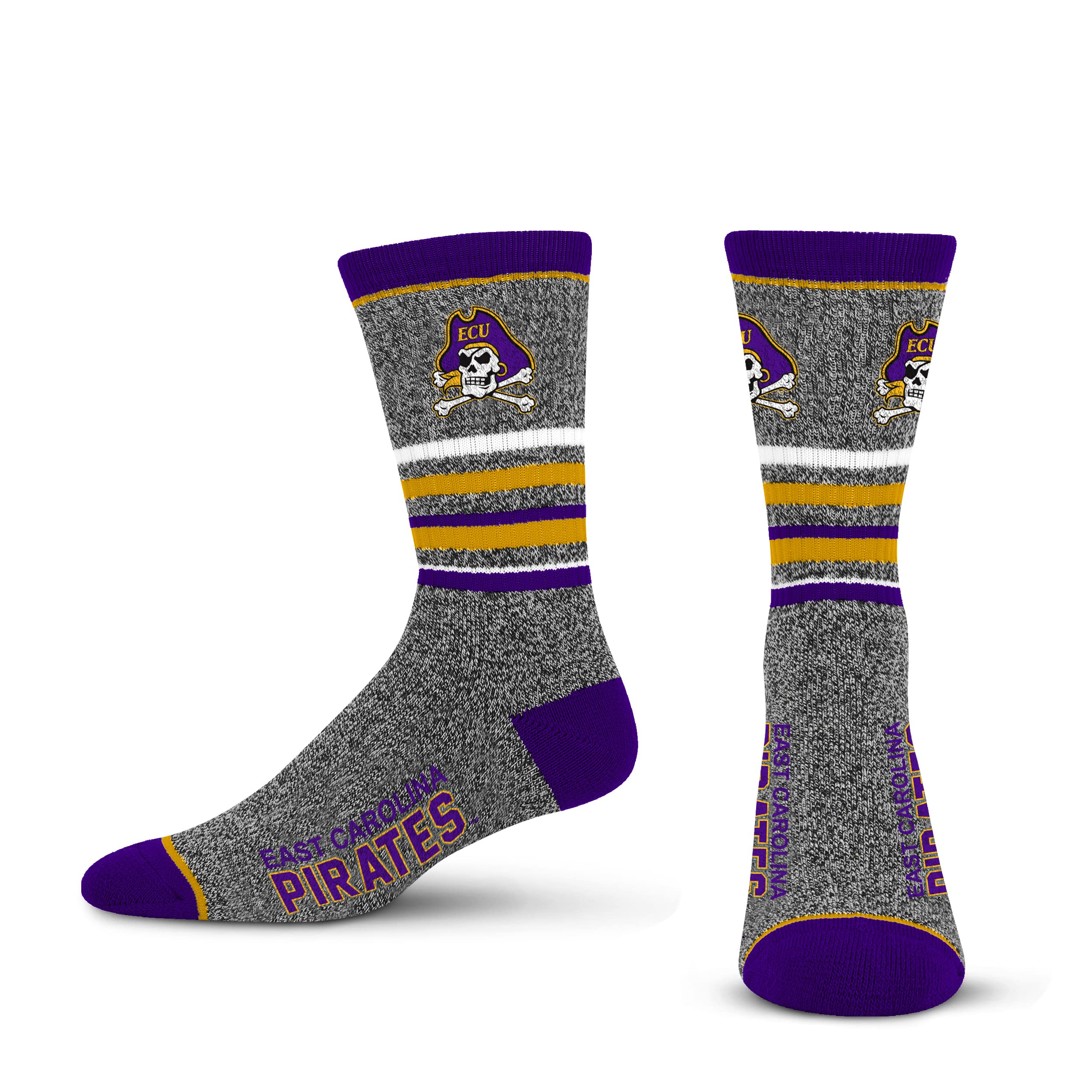 For Bare Feet Mens NCAA East Carolina Pirates 5 Star Crew Sock Marble Grey Large - Sports Gifts, Sports Memorabilia, Sports Collectibles, Fan Shop