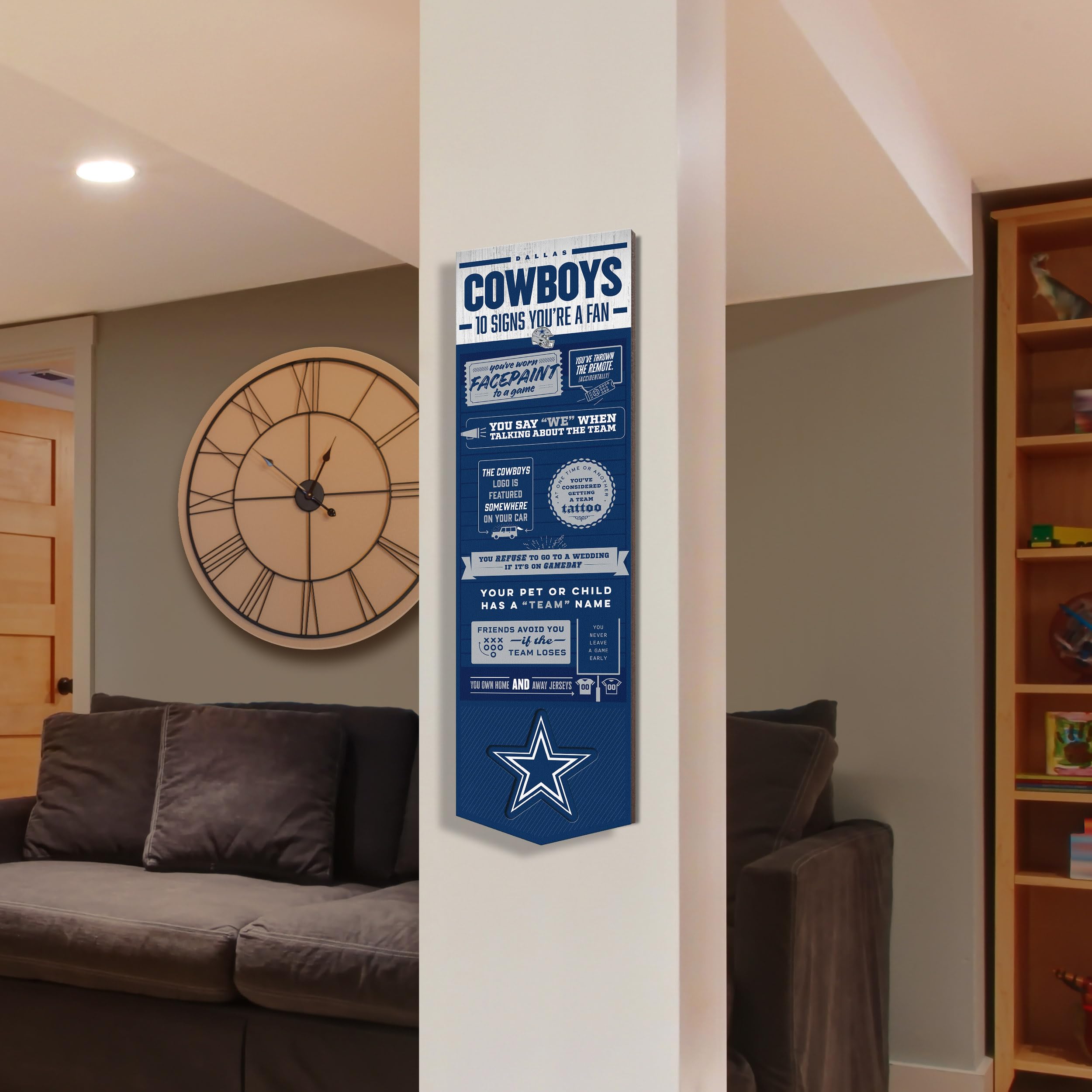 YouTheFan Officially-licensed NFL Dallas Cowboys 6x19 Top 10 Signs Banner - humorous descriptions - fun sports fan phrases, original design, indoor team wall decor fan gift - Sports Collectibles, Sports Memorabilia, Sports Fan Shop, Sports Gifts