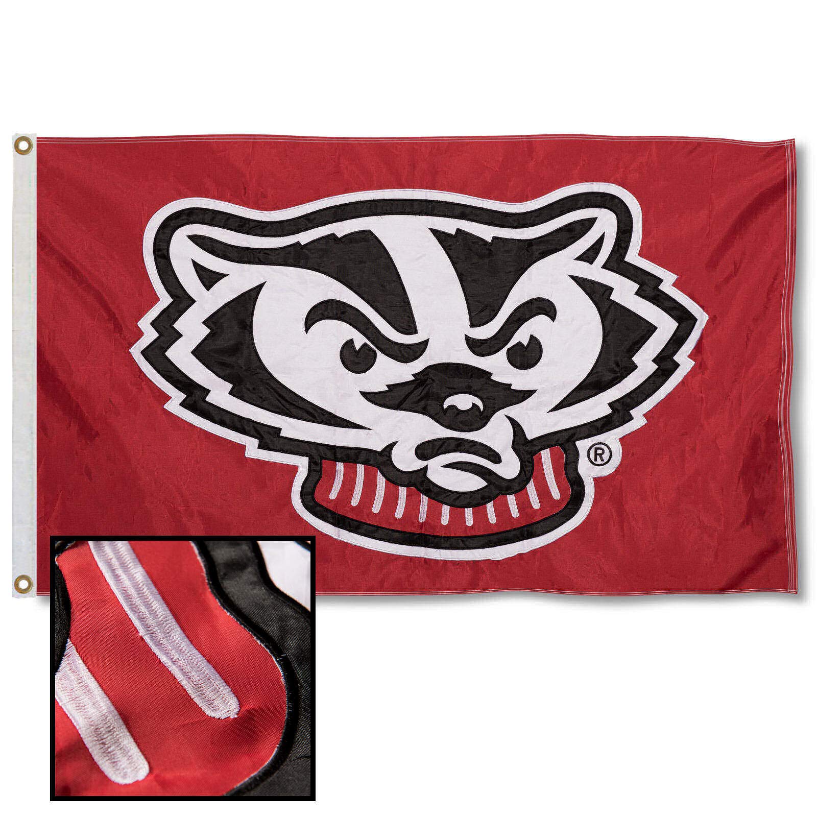 College Flags & Banners Co. UW Badgers Embroidered and Stitched Nylon Flag - Sports Collectibles, Sports Memorabilia, Sports Fan Shop, Sports Gifts