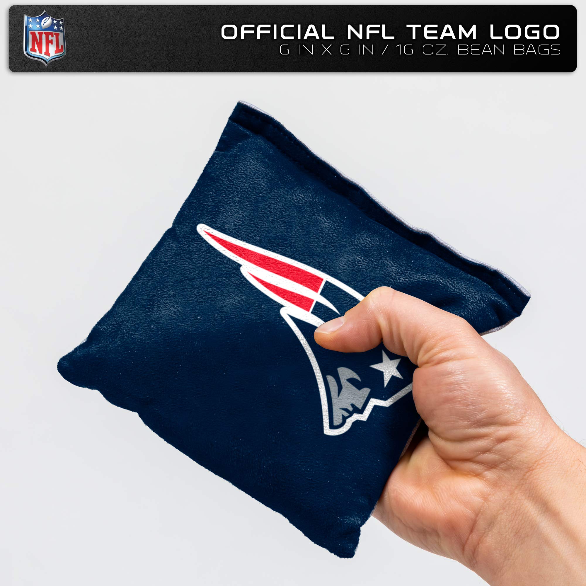 NFL Pro Football New England Patriots Dual-Sided Bean Bags by Wild Sports, 4 Pack - Premium Toss Bags for Cornhole Sets - Sports Collectibles, Sports Memorabilia, Sports Fan Shop, Sports Gifts