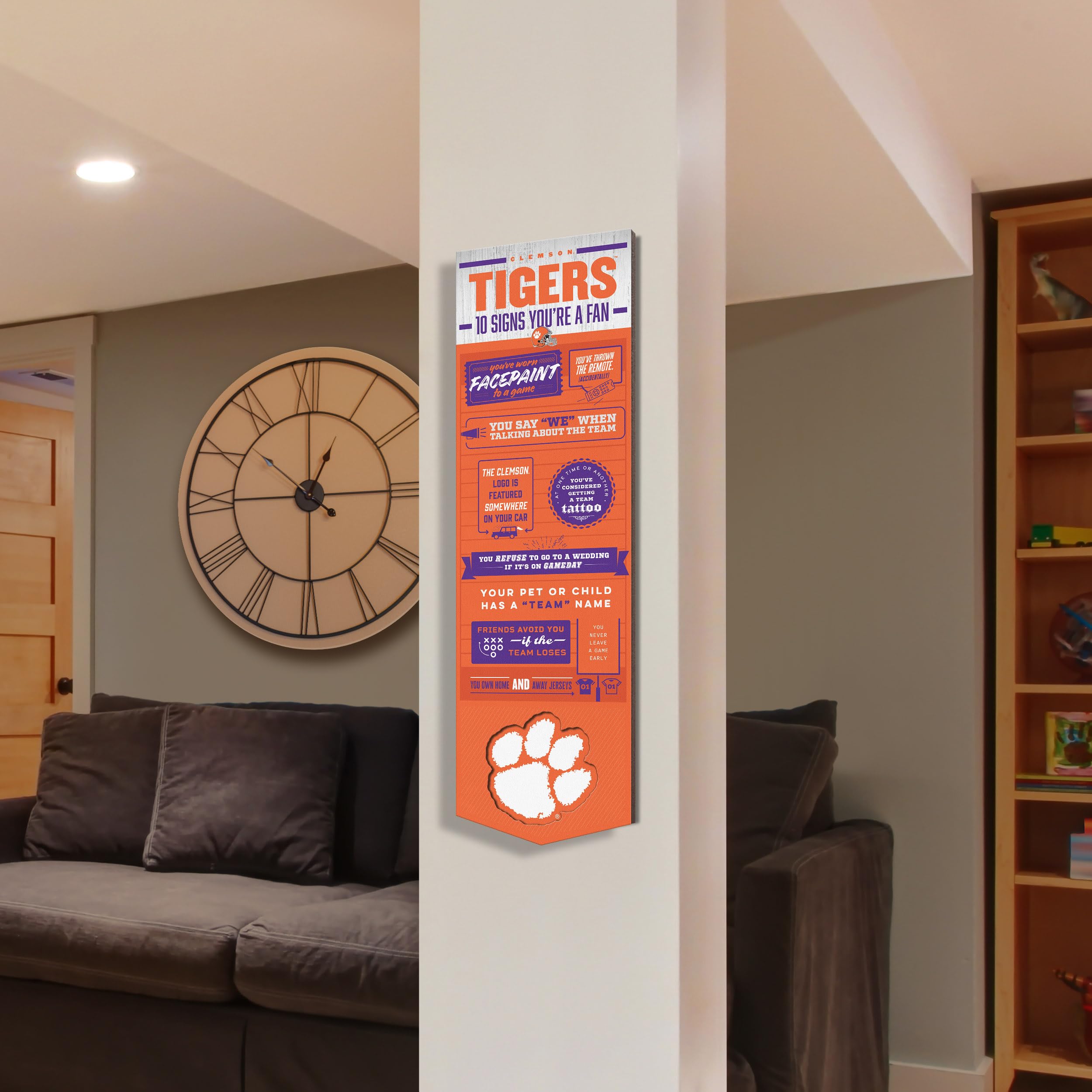 YouTheFan Officially-licensed NCAA Clemson Tigers 6x19 Top 10 Signs Banner - humorous descriptions - fun sports fan phrases, original design, indoor team wall decor fan gift - Sports Collectibles, Sports Memorabilia, Sports Fan Shop, Sports Gifts