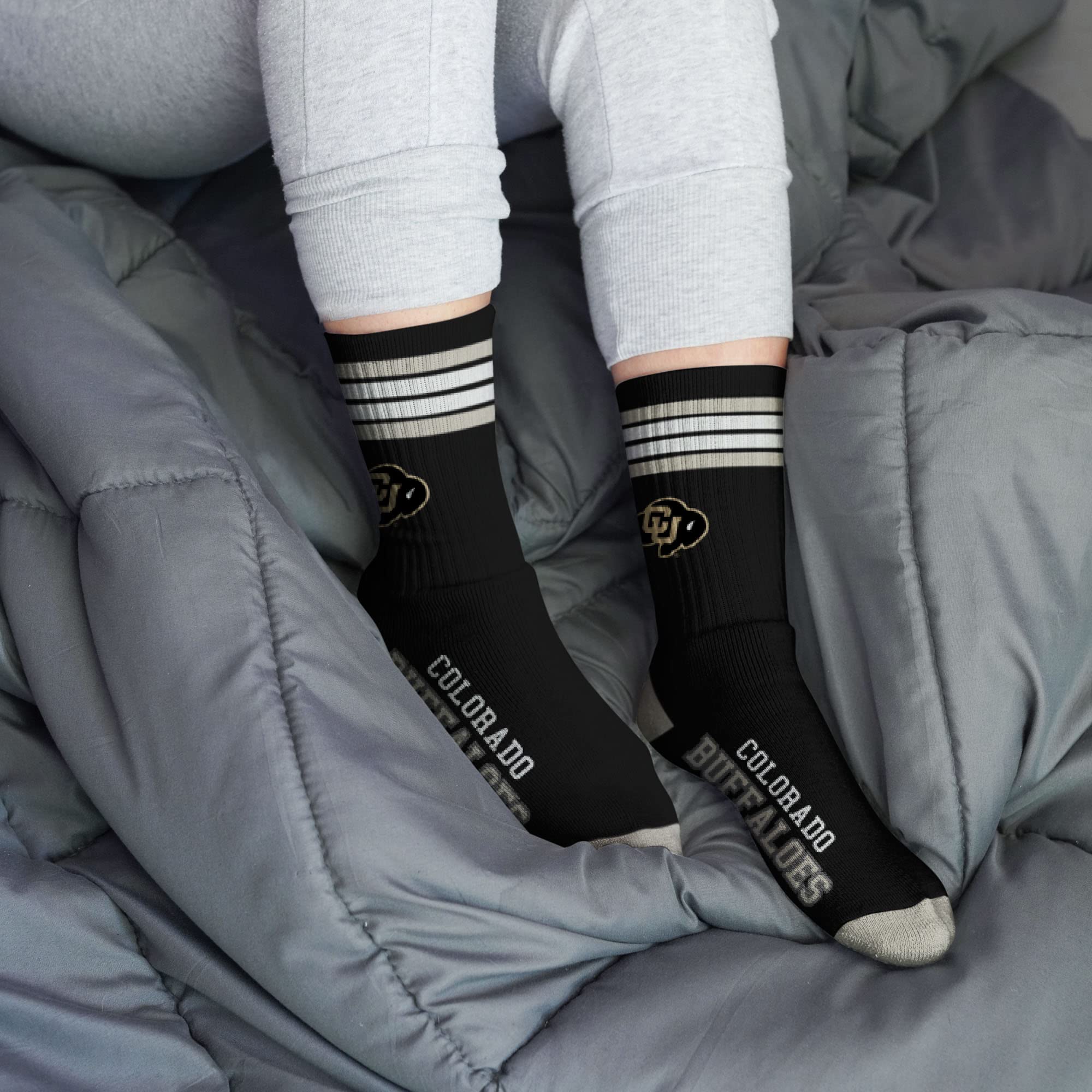 For Bare Feet NCAA Colorado Buffaloes 4 Stripe Deuce Crew Sock Team Color LARGE - Sports Gifts, Sports Memorabilia, Sports Collectibles, Fan Shop