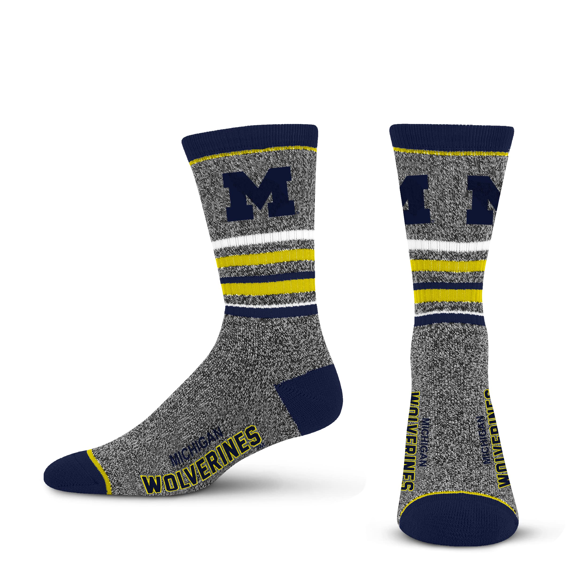 For Bare Feet Mens NCAA Michigan Wolverines 5 Star Crew Sock Marble Grey Large - Sports Gifts, Sports Memorabilia, Sports Collectibles, Fan Shop