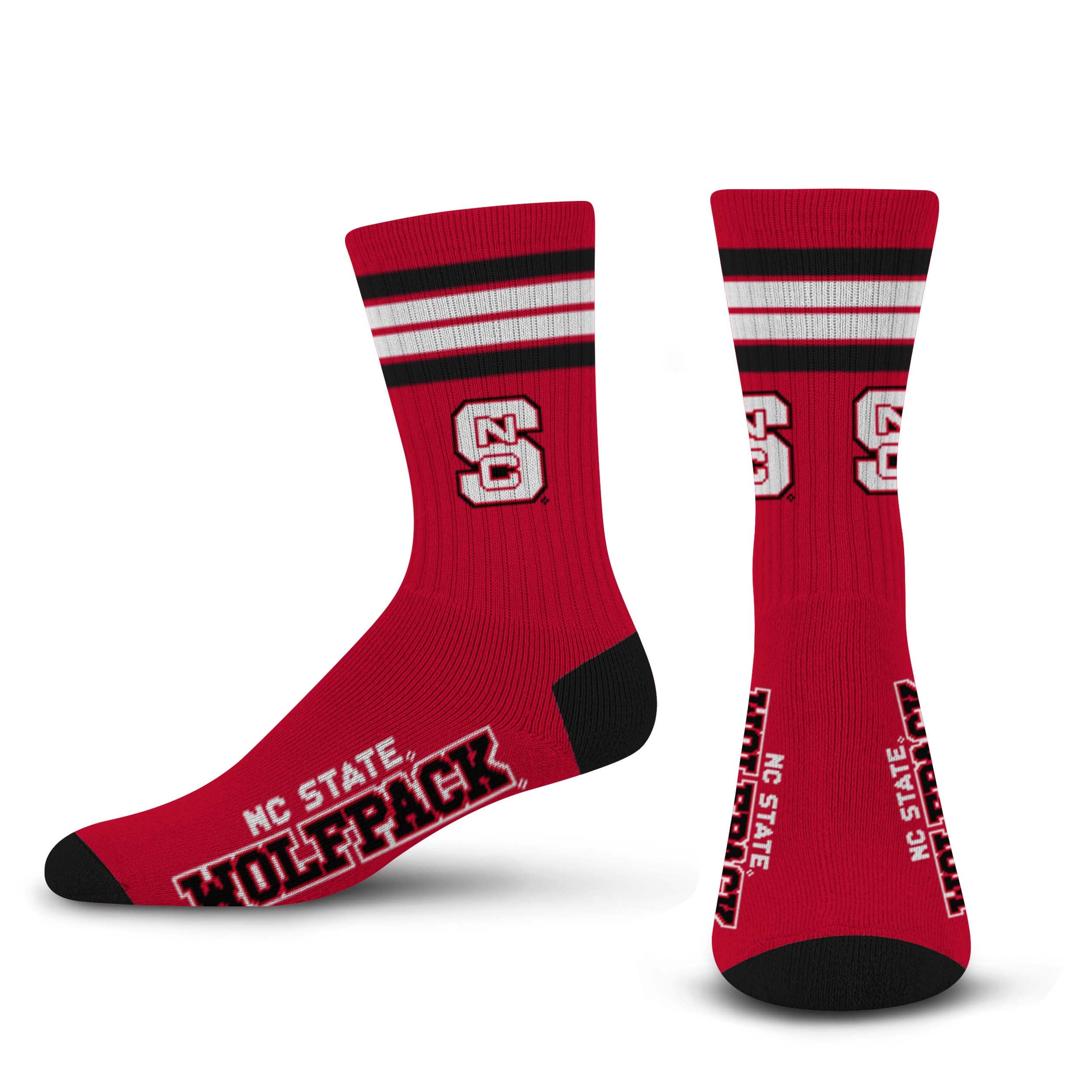 For Bare Feet NCAA NC State Wolfpack 4 Stripe Deuce Crew Sock Team Color LARGE - Sports Gifts, Sports Memorabilia, Sports Collectibles, Fan Shop