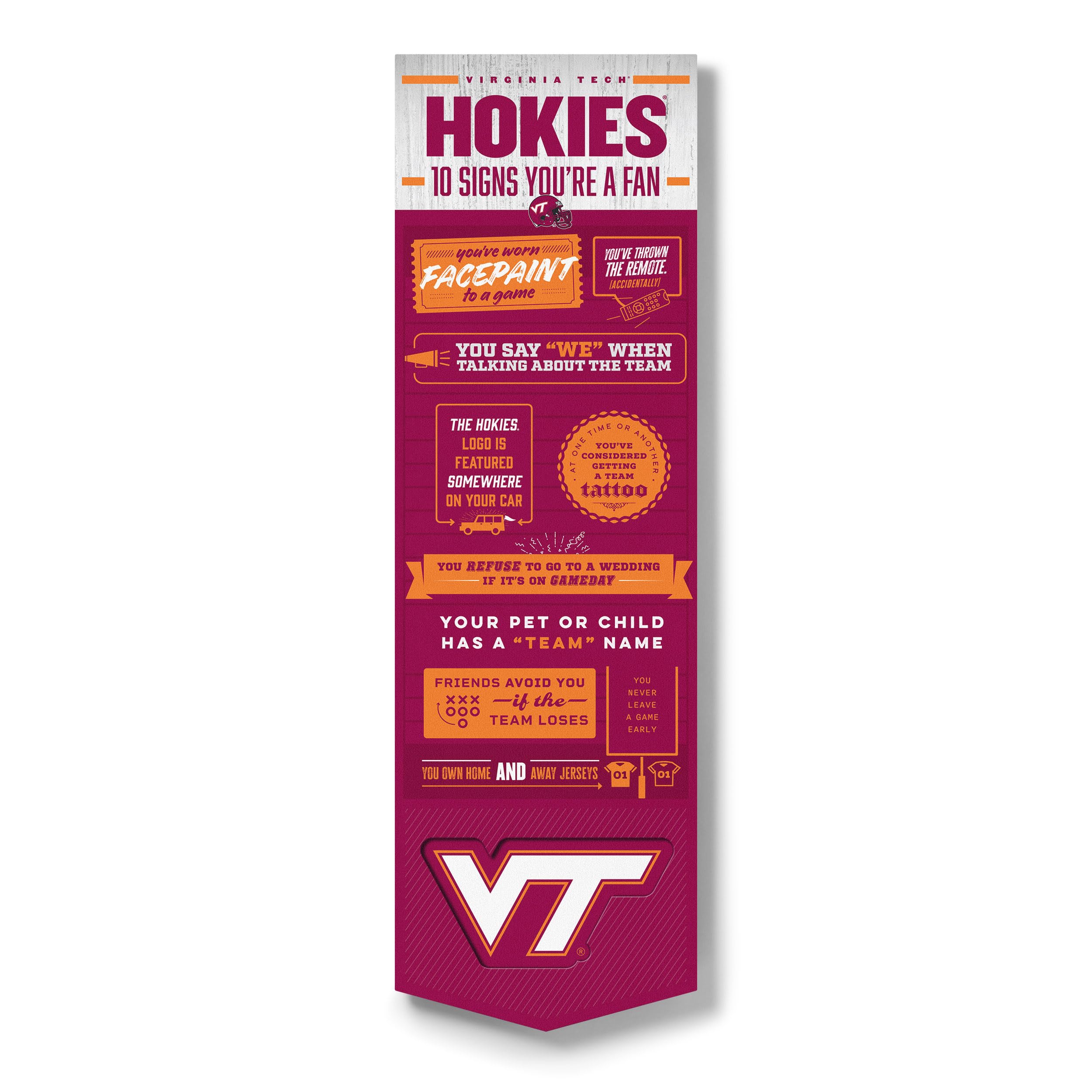 YouTheFan Officially-licensed NCAA Virginia Tech Hokies 6x19 Top 10 Signs Banner - humorous descriptions - fun sports fan phrases, original design, indoor team wall decor fan gift - Sports Collectibles, Sports Memorabilia, Sports Fan Shop, Sports Gifts